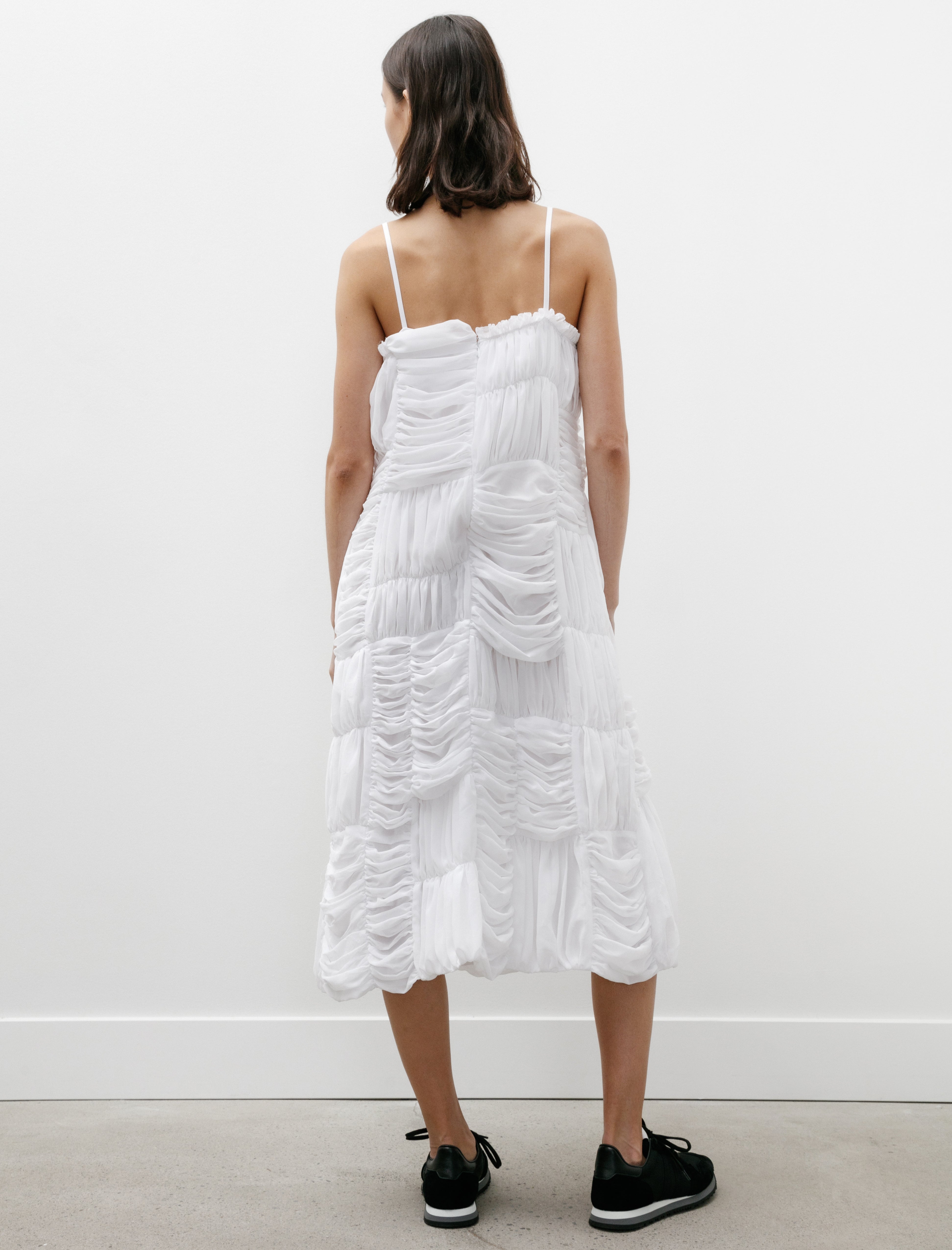 Comme des Garçons Comme des Garçons Sleeveless Gathered Georgette Dress White