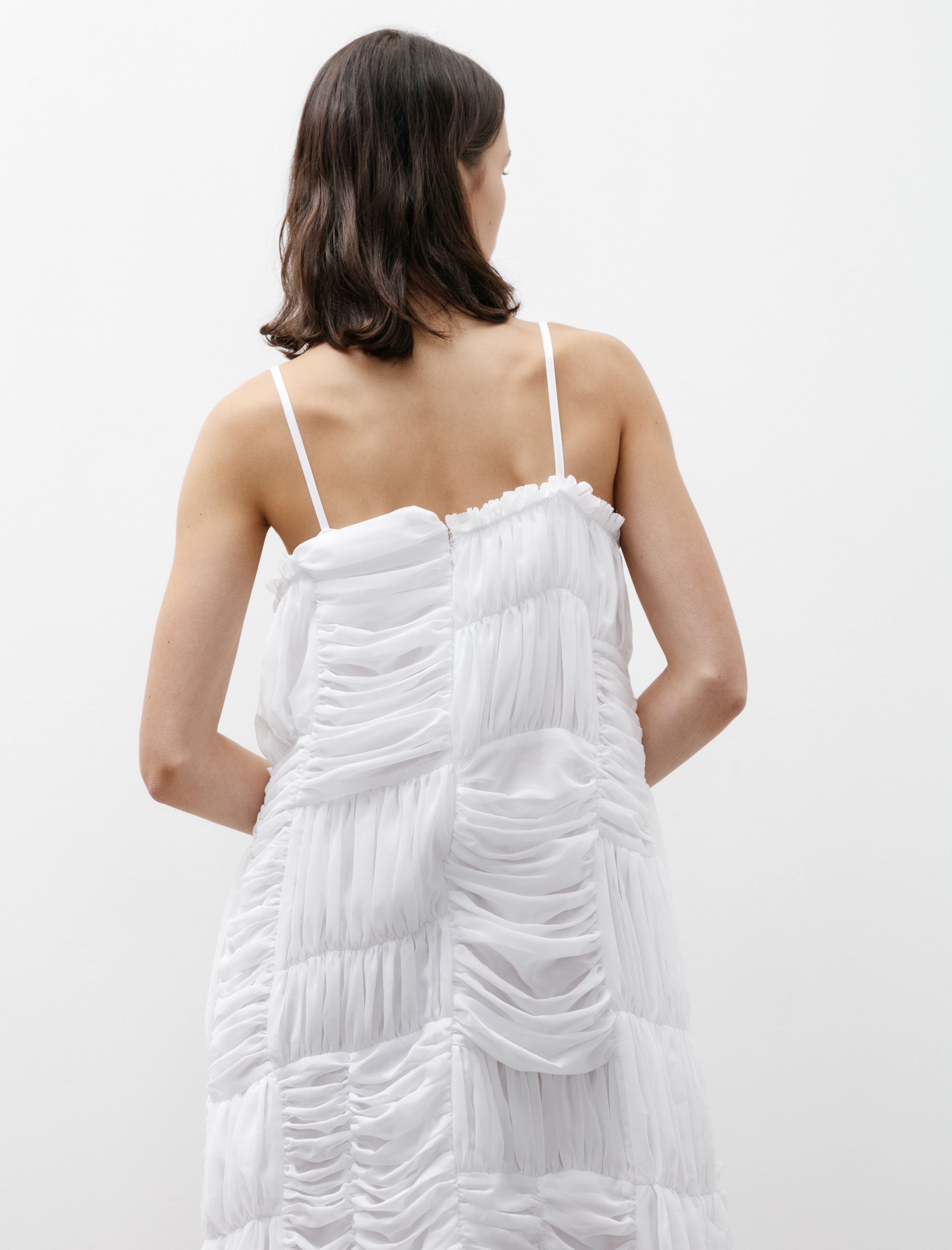 Comme des Garçons Comme des Garçons Sleeveless Gathered Georgette Dress White