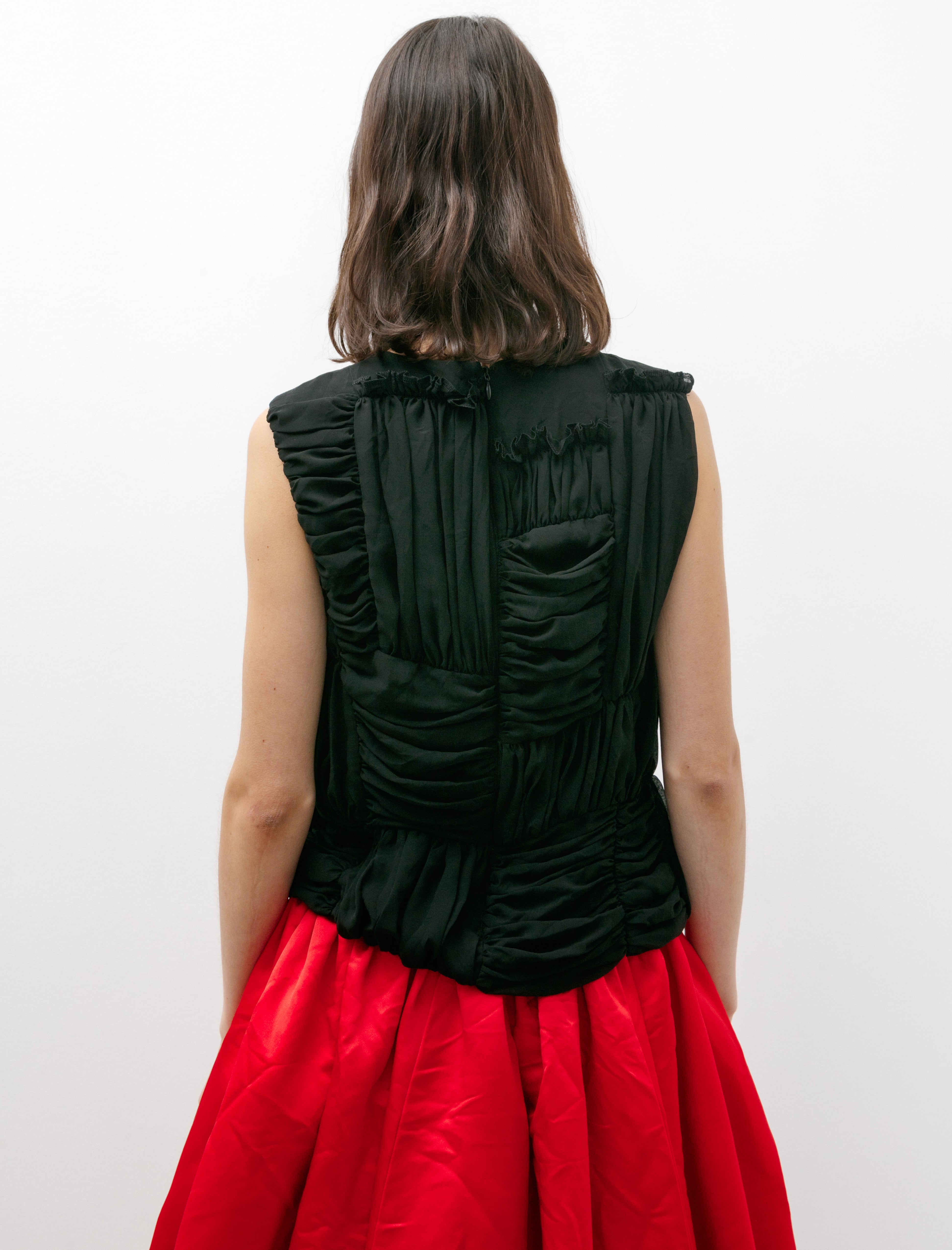 Comme des Garçons Comme des Garçons Sleeveless Gathered Georgette Blouse Black