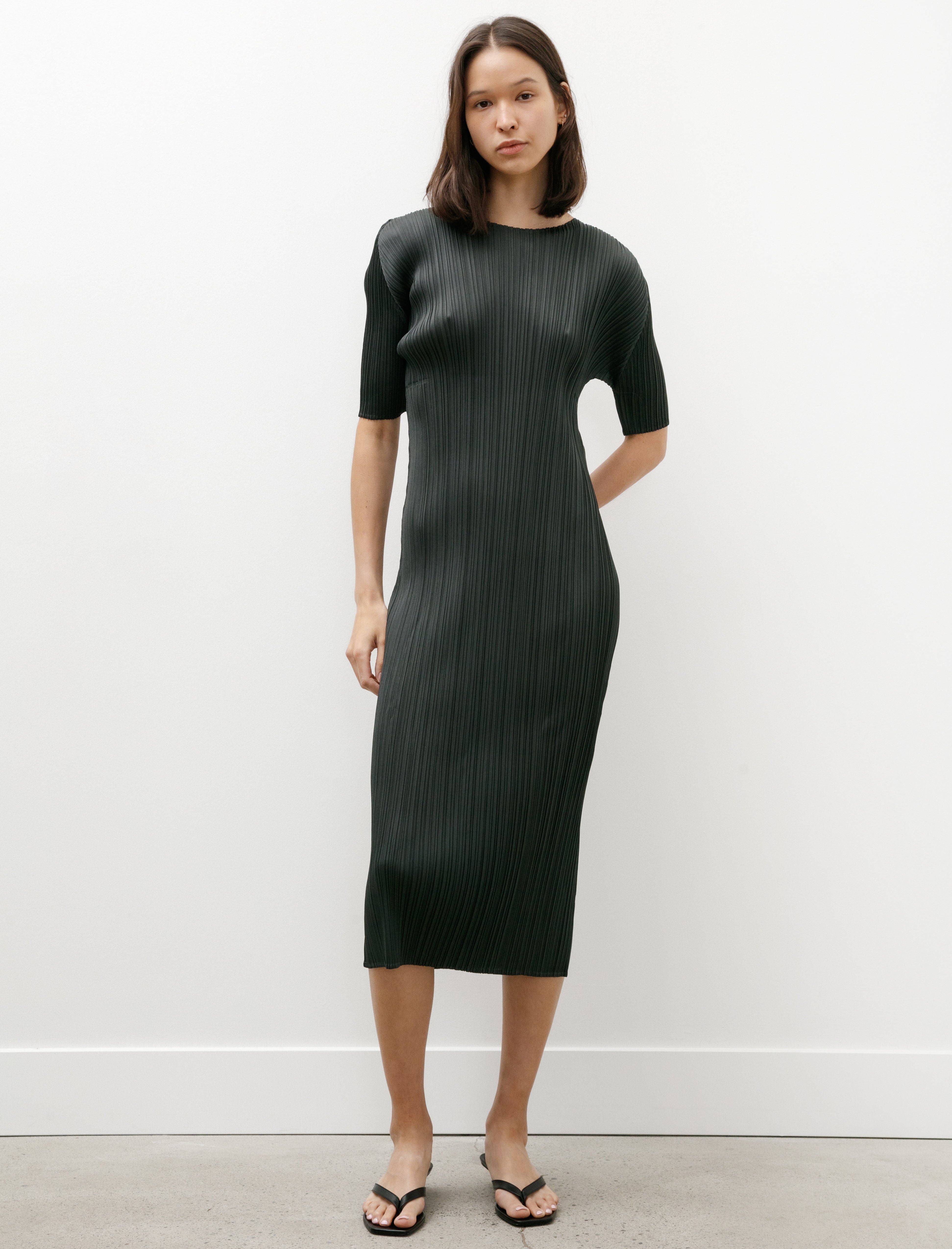 Pleats Please by Issey Miyake Monthly Colors Simple Dress Charcoal