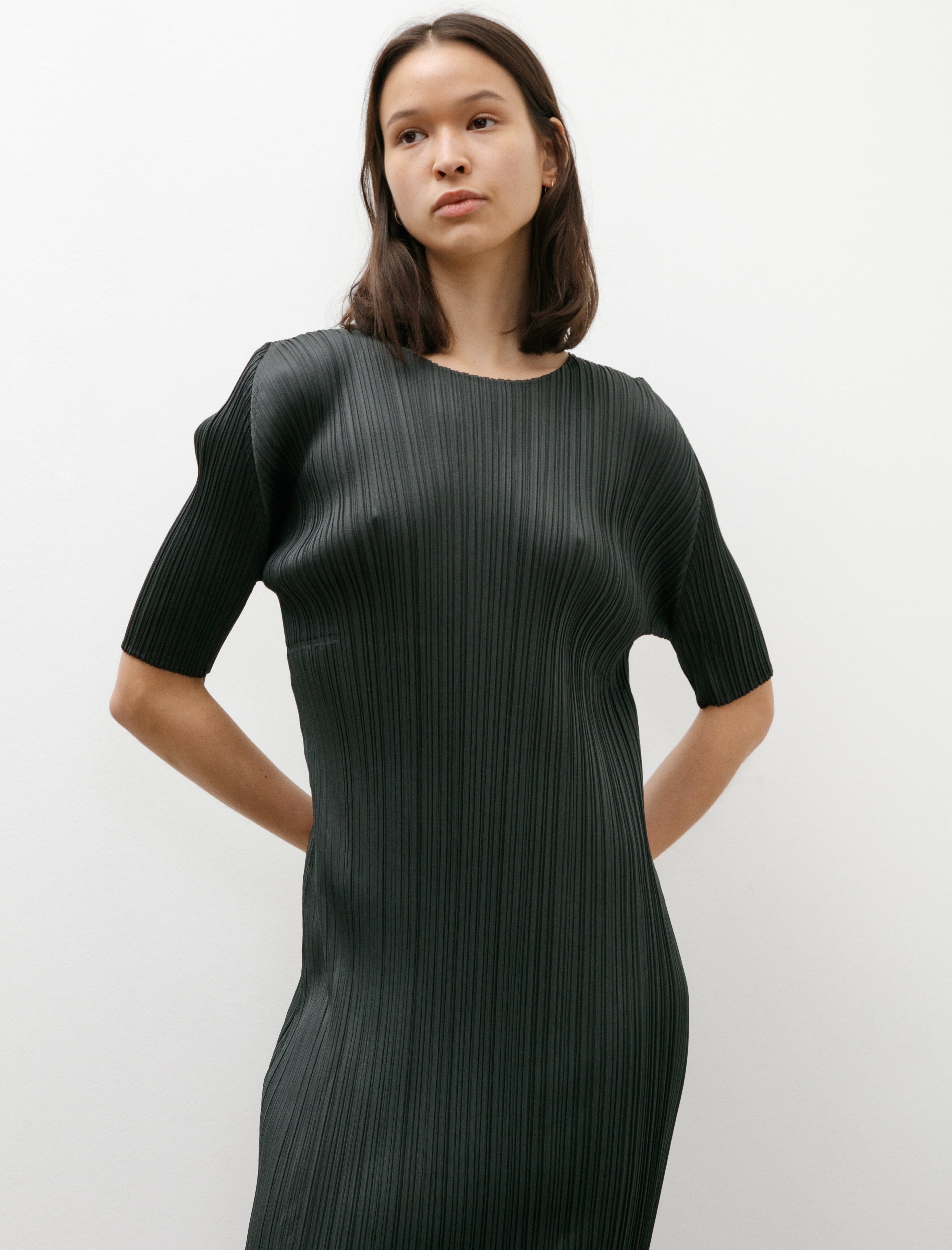 Pleats Please by Issey Miyake Monthly Colors Simple Dress Charcoal