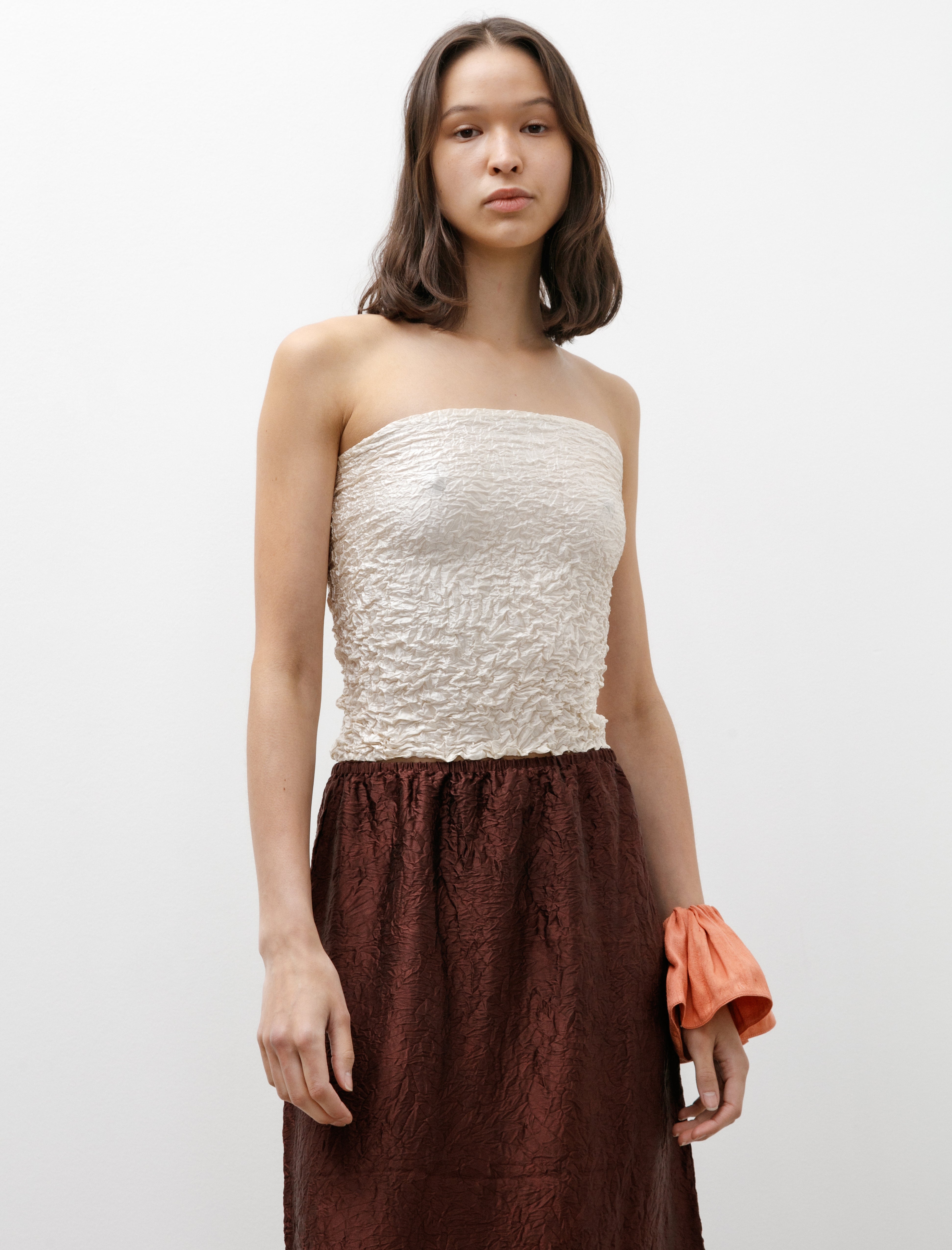 Azur Crumpled Silk Bustier Off White