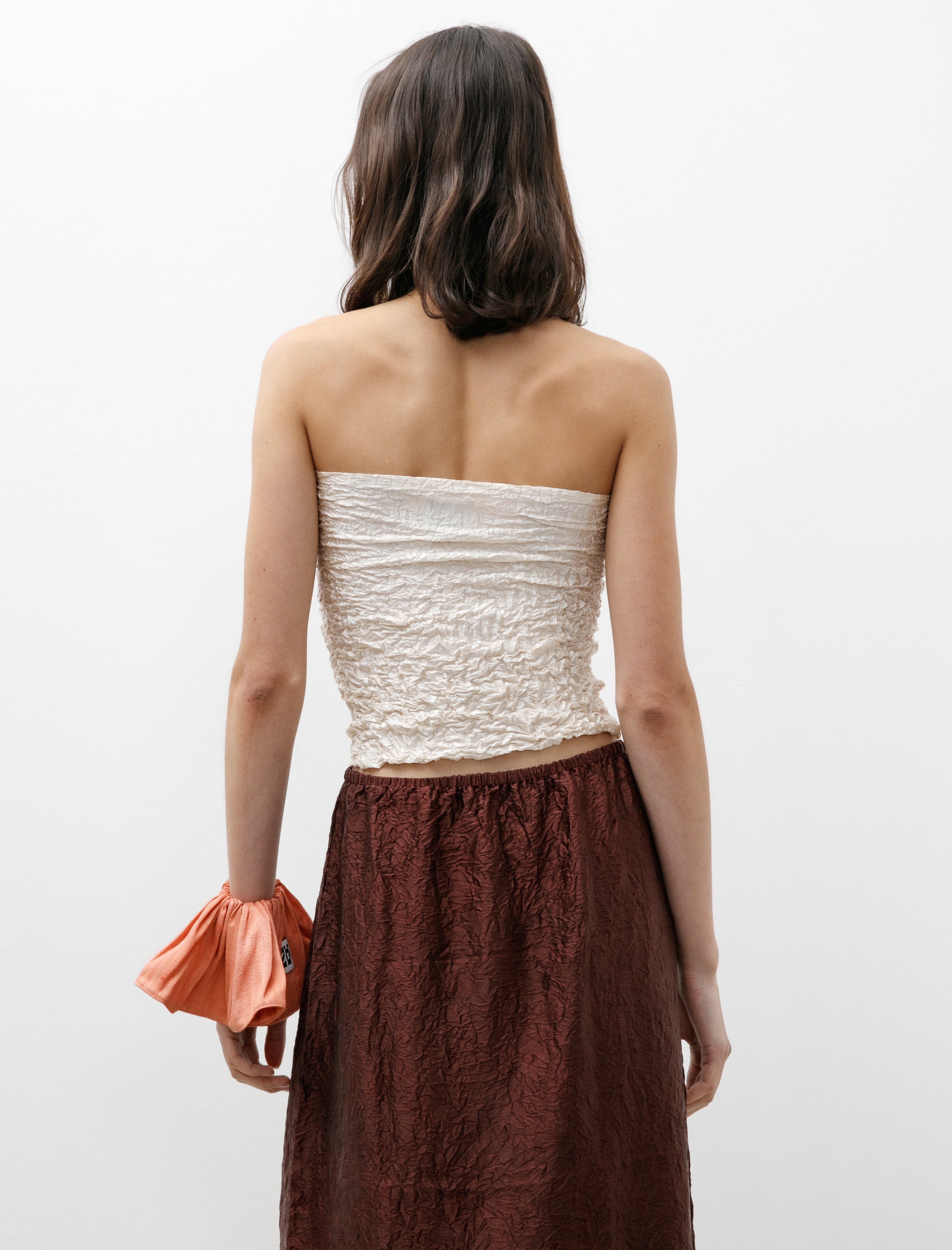 Azur Crumpled Silk Bustier Off White