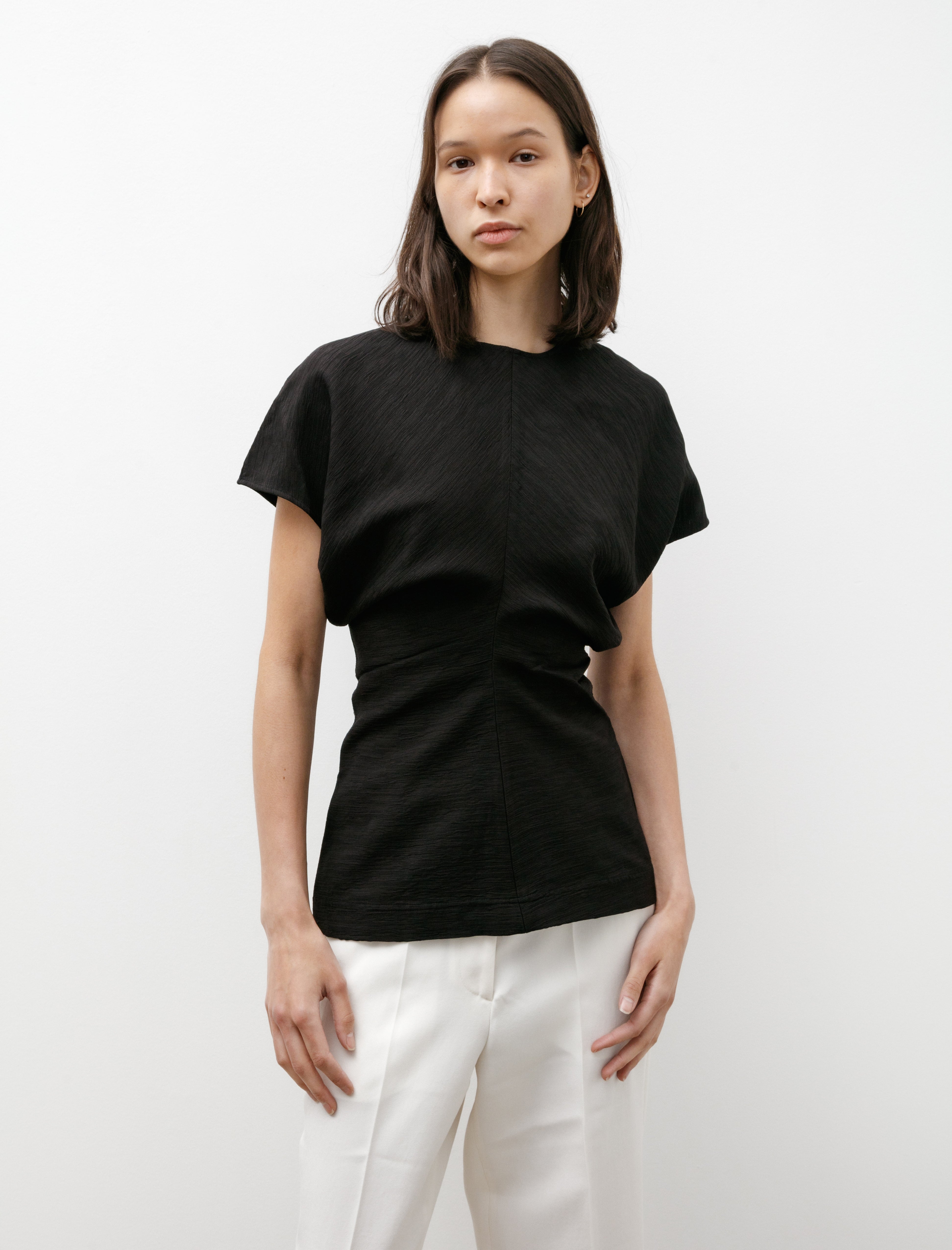 Totême Slouch Waist Top Crinkled Viscose Black