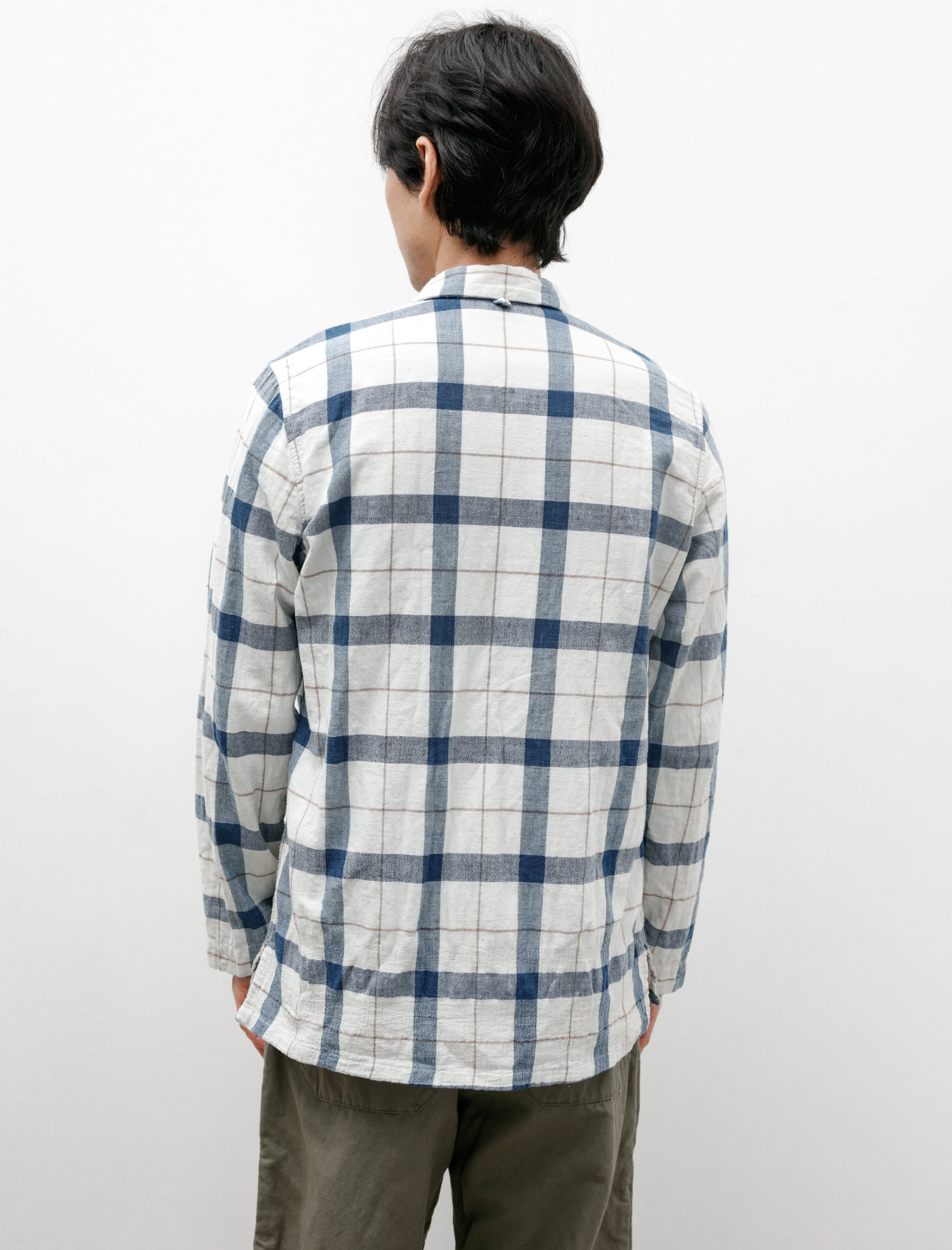 Oliver Church Industrial Pocket Shirt Handwoven Cotton Indigo and Tea Check