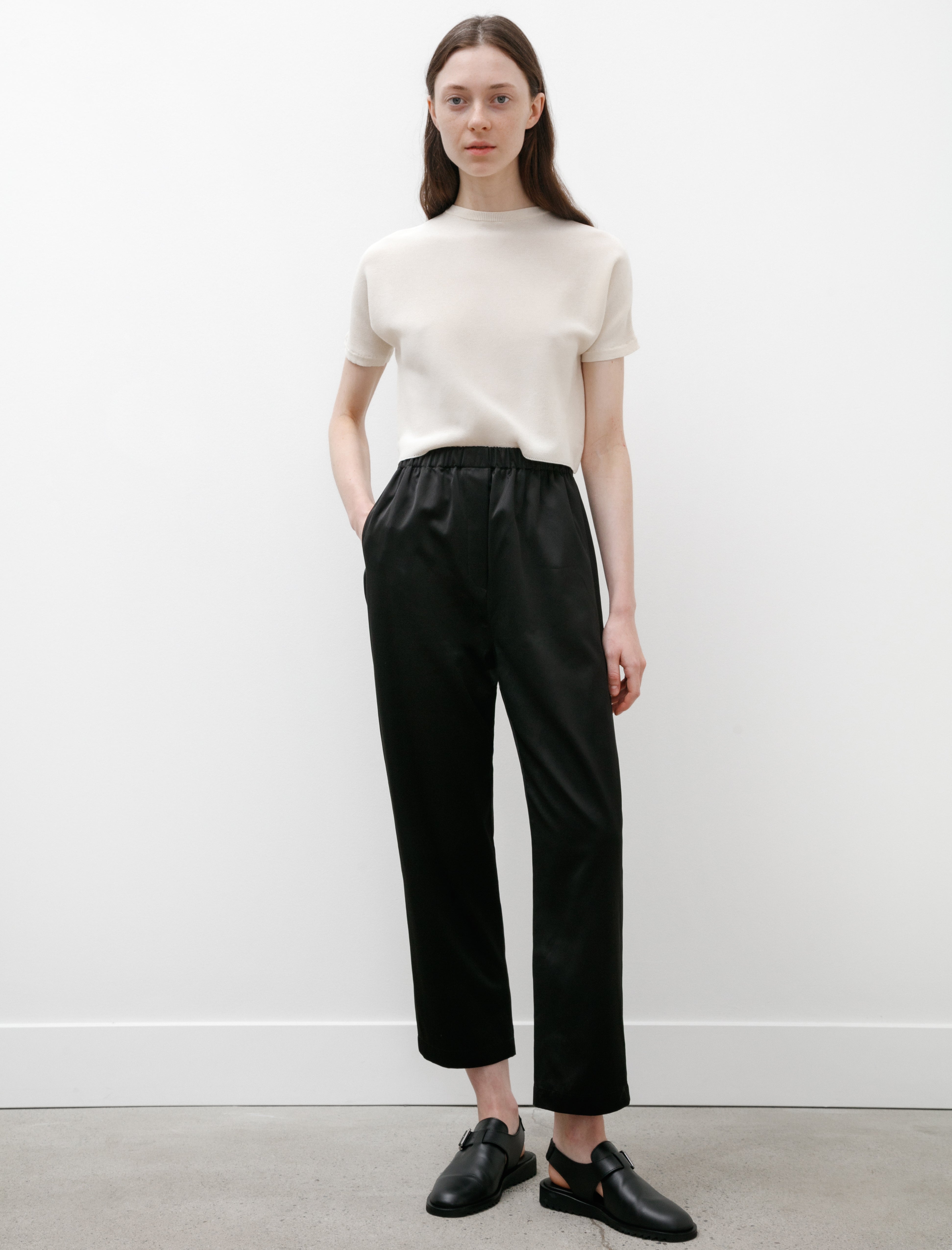 Sara Lanzi Elastic Waistband Pants Satin Black