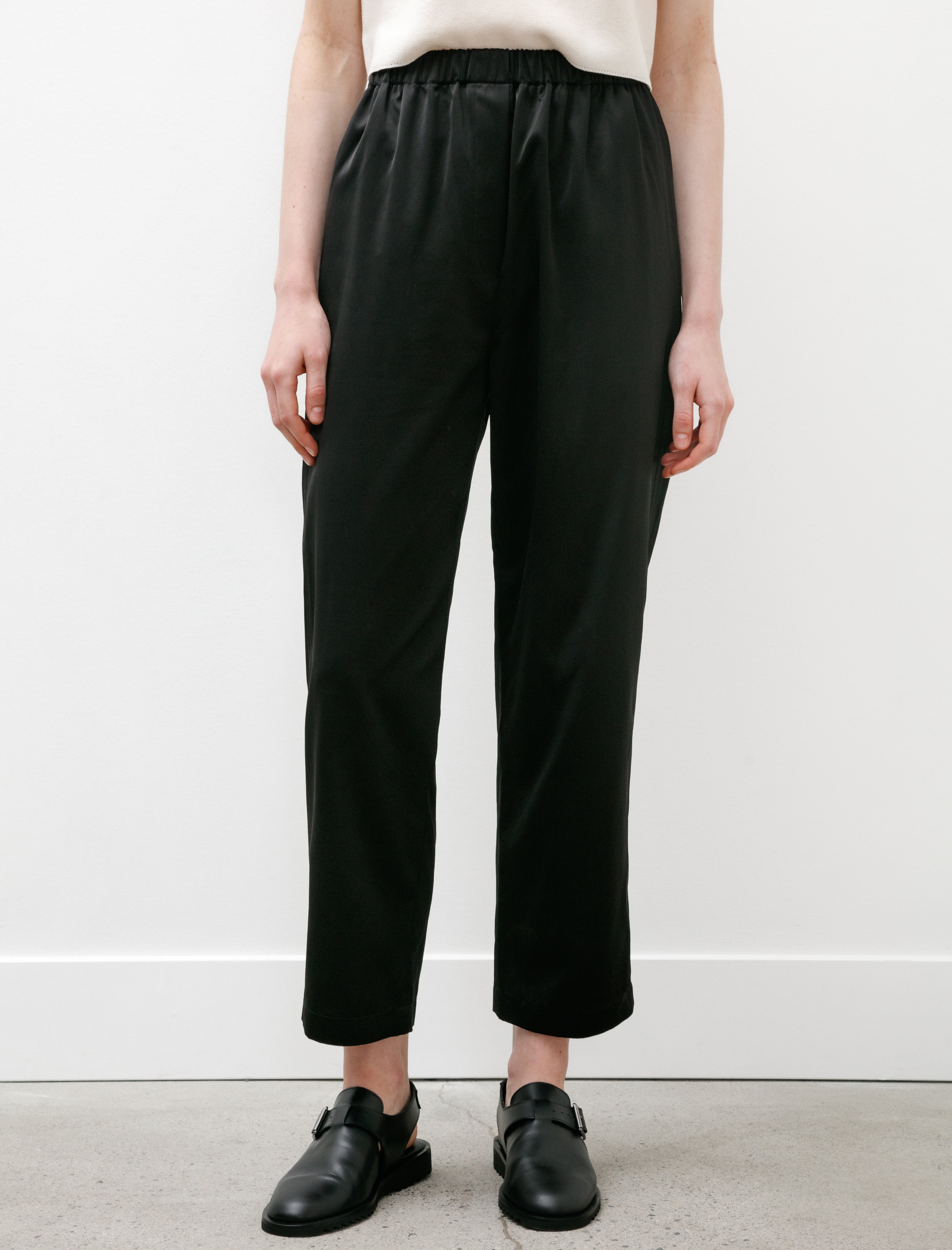 Sara Lanzi Elastic Waistband Pants Satin Black