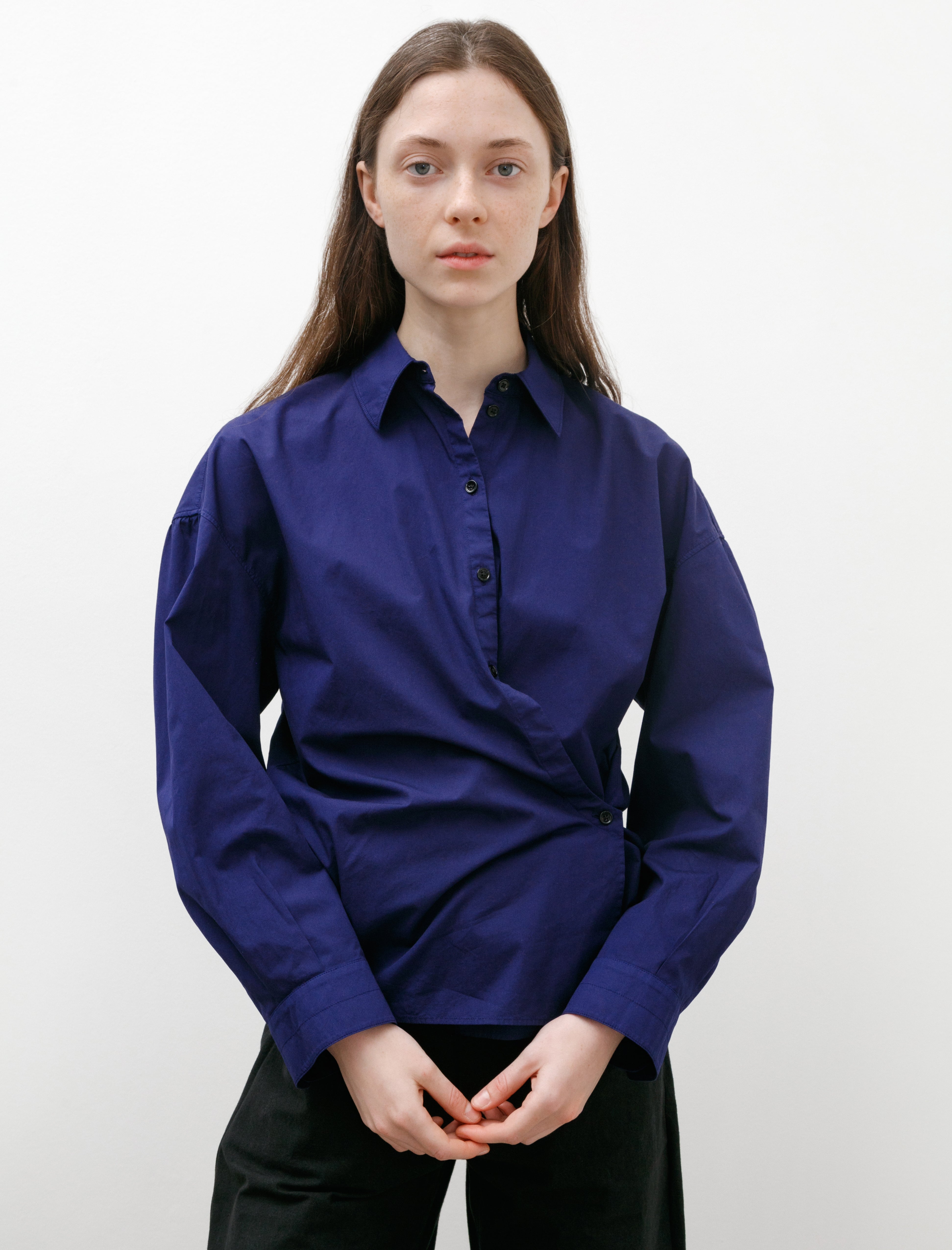 Lemaire Straight Collar Twisted Shirt Blue Violet