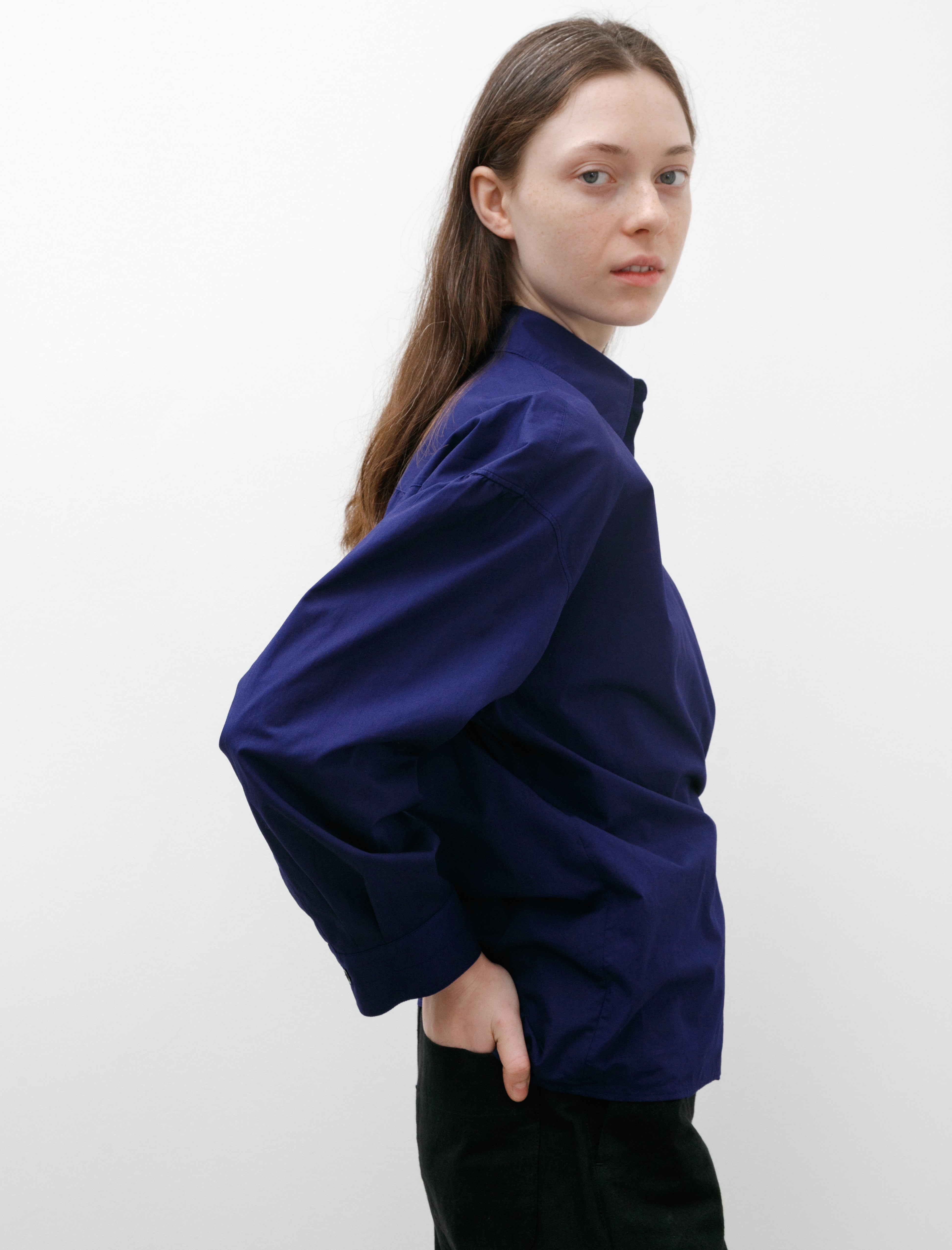 Lemaire Straight Collar Twisted Shirt Blue Violet