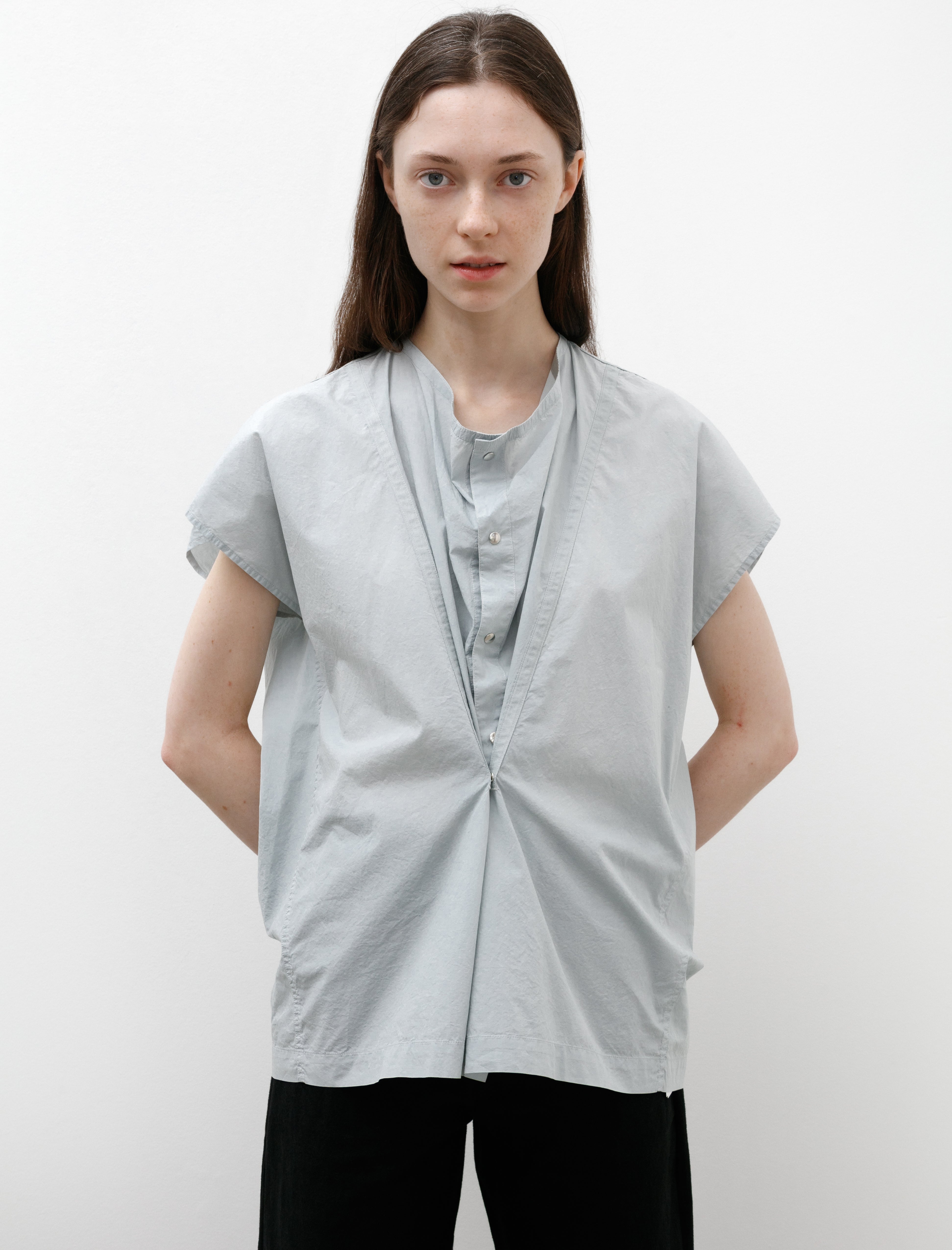 Lemaire Cap Sleeve Top with Snaps Cloud Grey