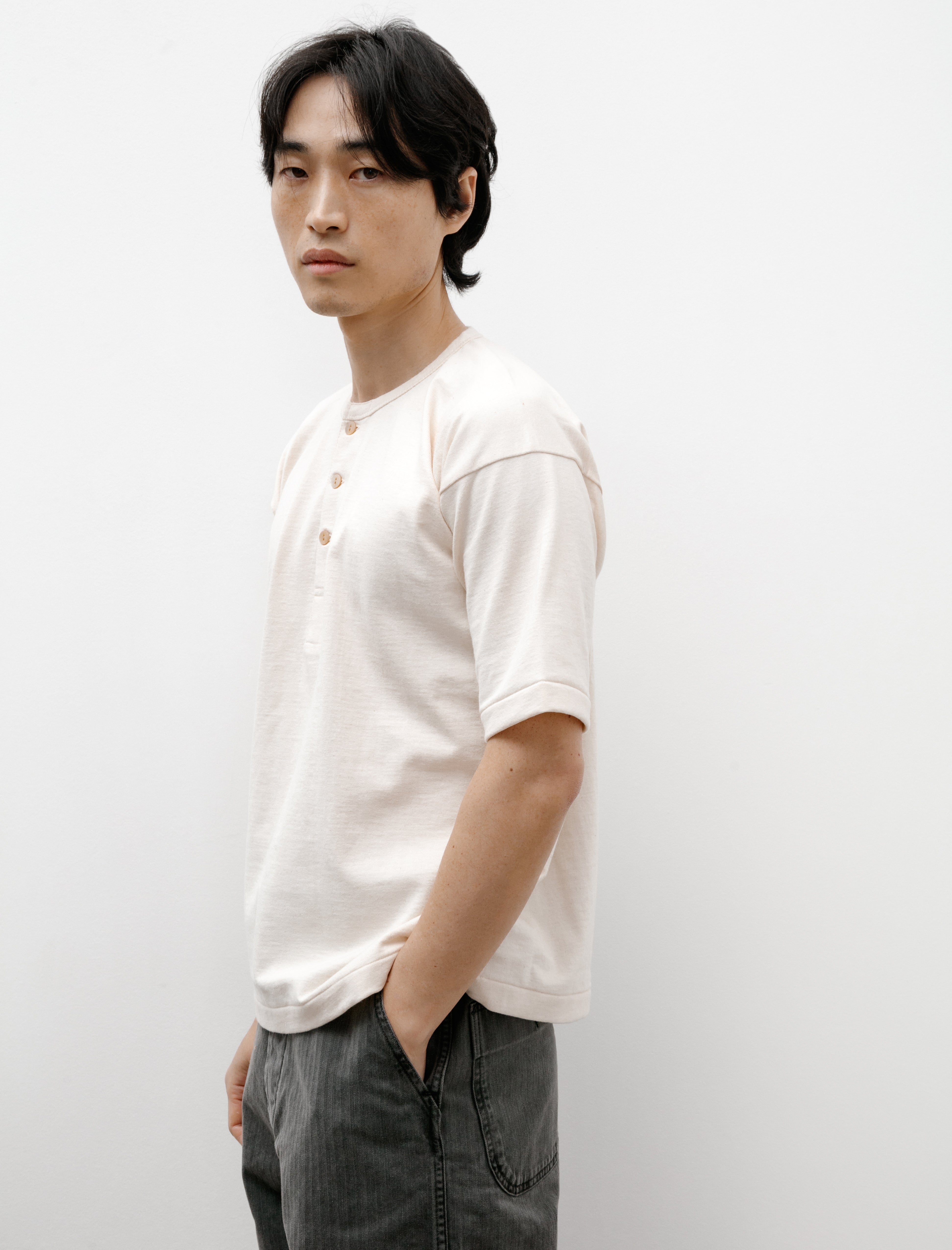 Taiga Takahashi Lot 613 Henry Neck Shirt Ivory