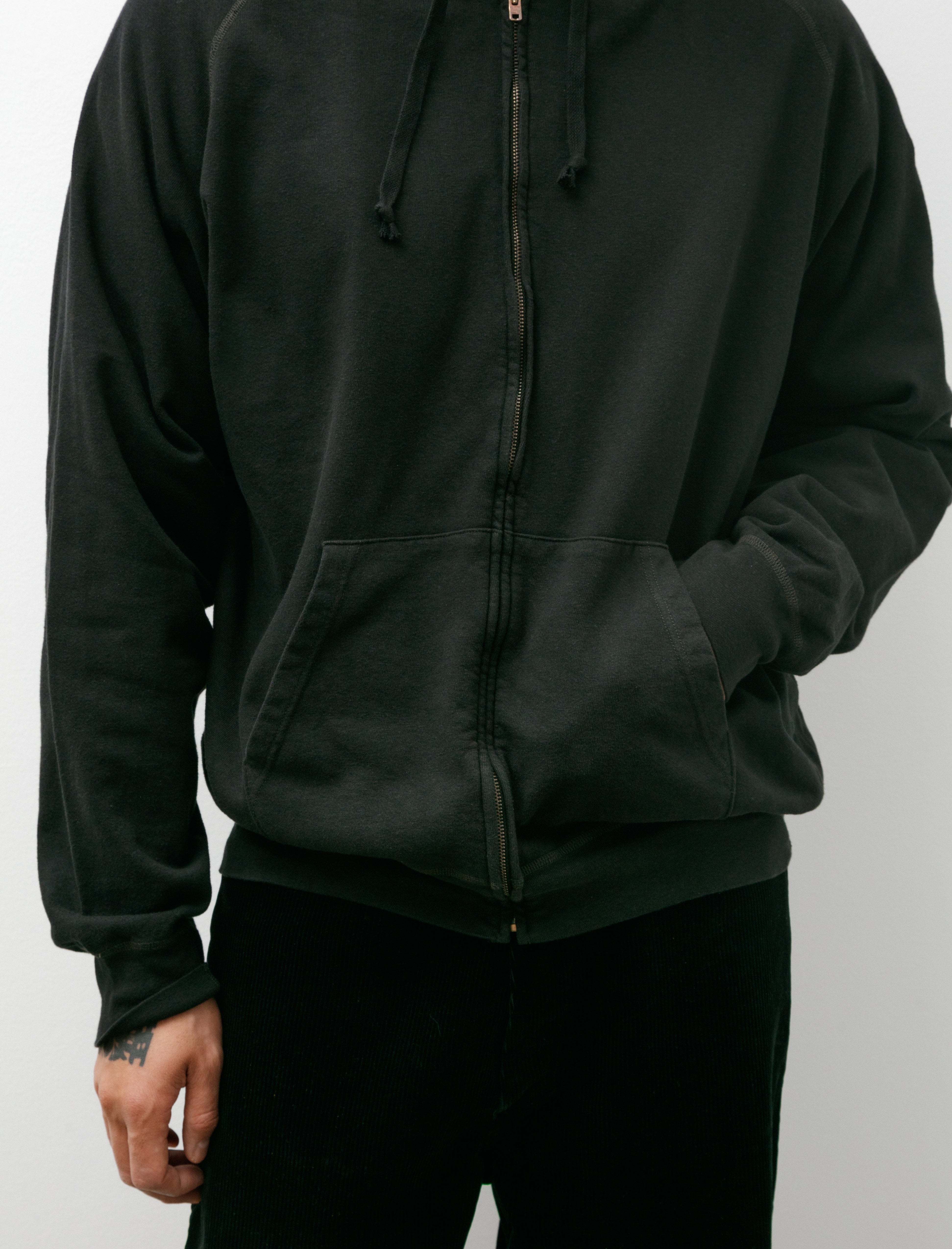 Comoli Garment Dyed Sweat Zip Parka Ink Black