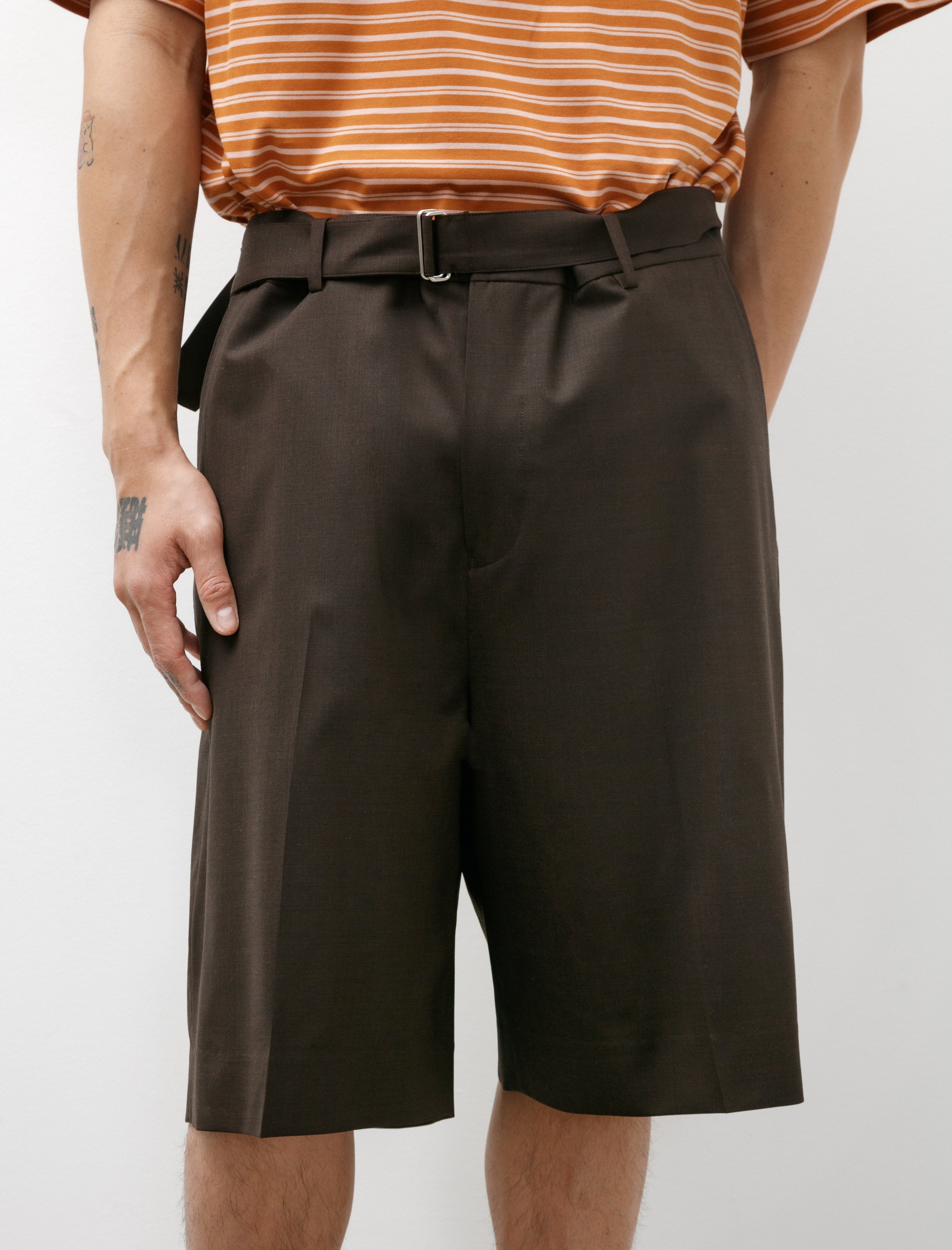 Ernie Palo Wool Belted Half Pants Brown