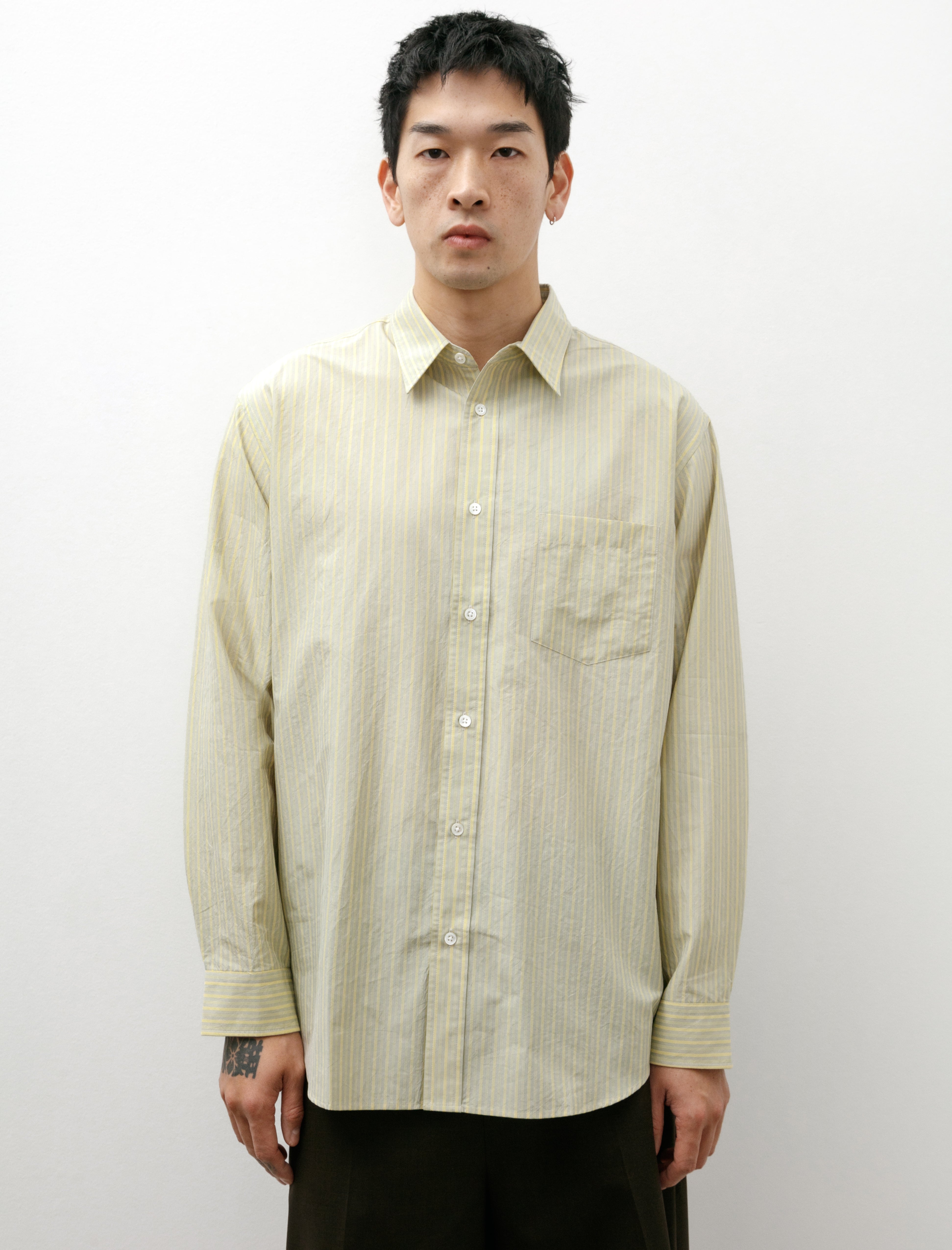 Ernie Palo Striped Silk Cotton Shirt Yellow