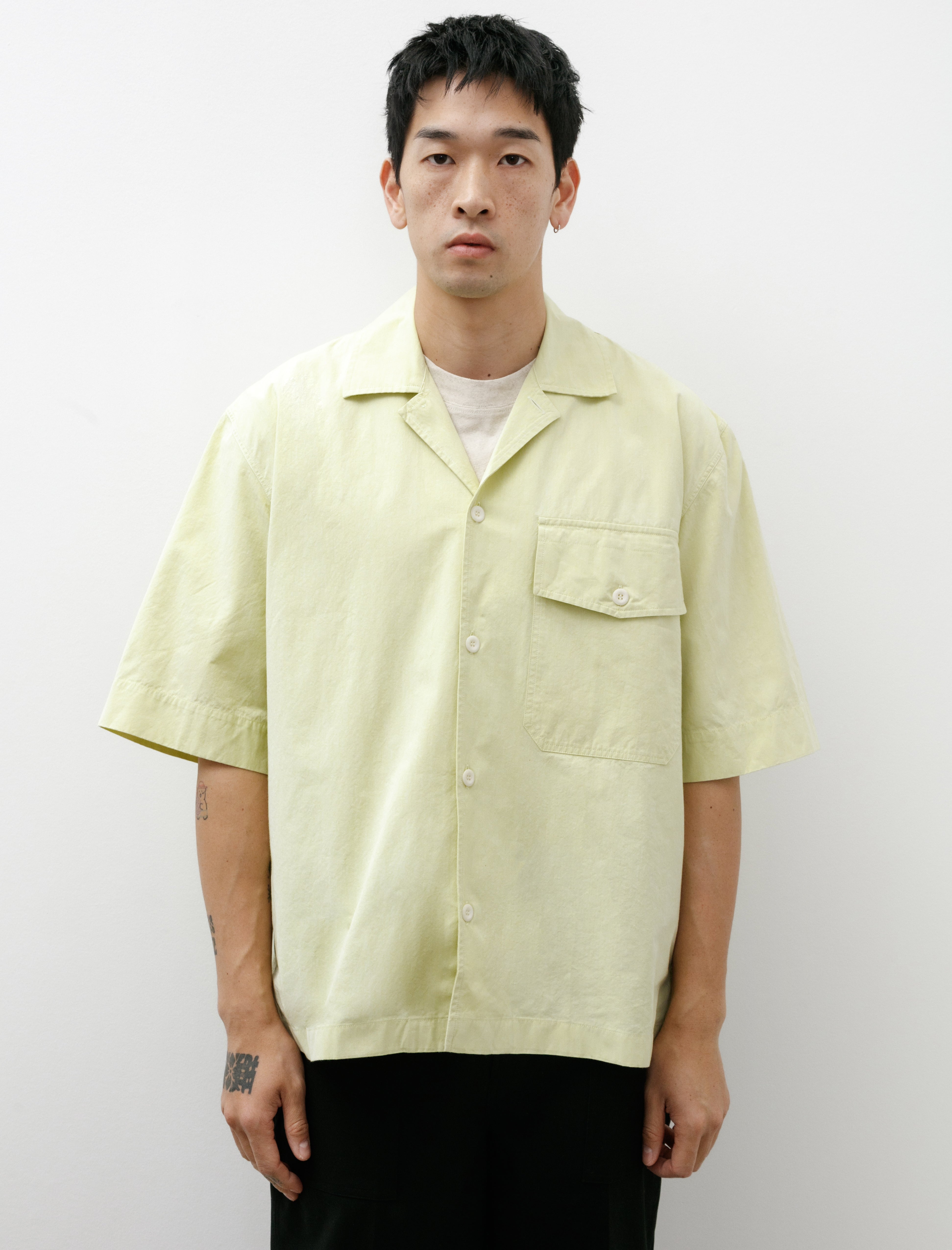 Margaret Howell MHL SS Flap Pocket Shirt Cotton Canvas Pale Yellow