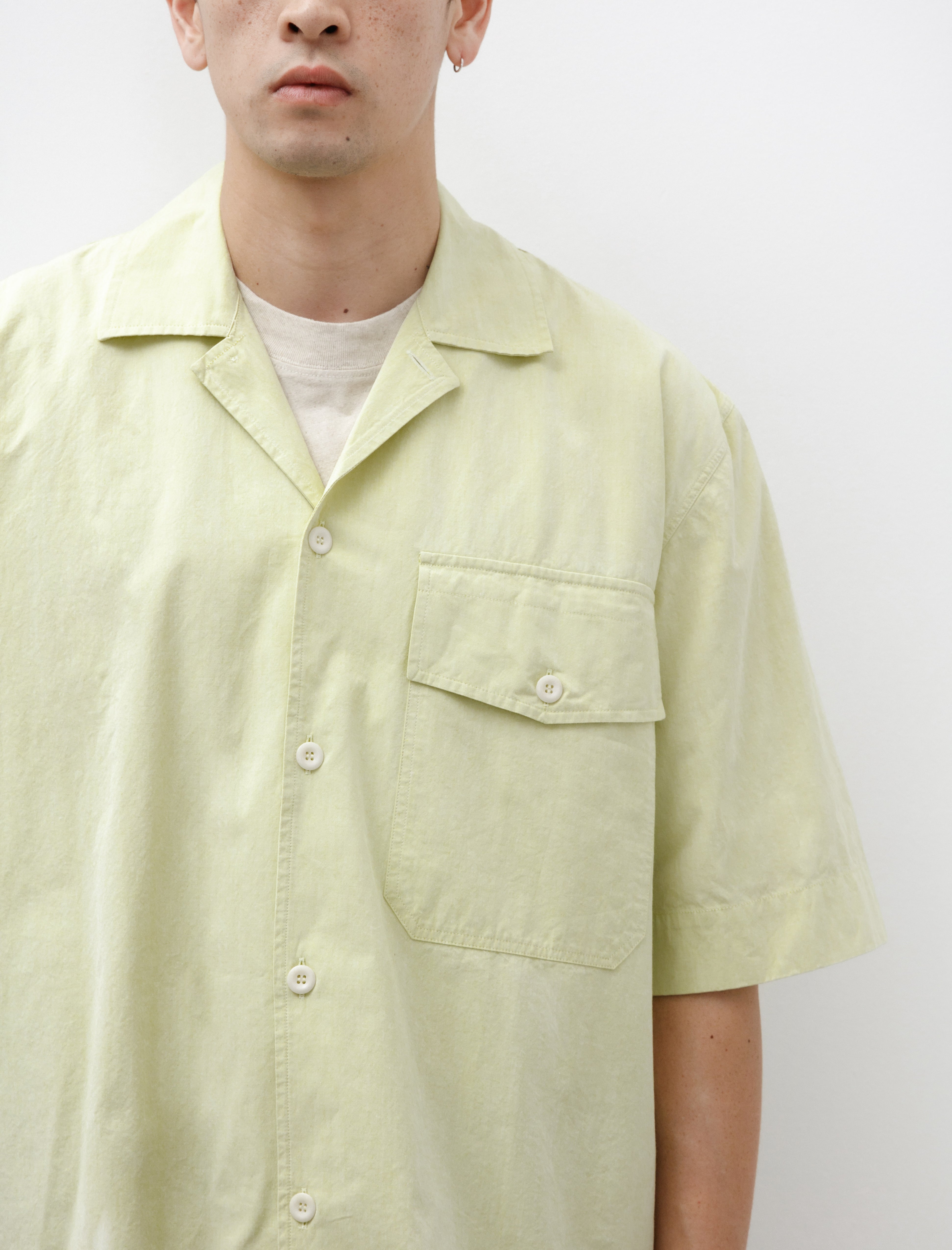 Margaret Howell MHL SS Flap Pocket Shirt Cotton Canvas Pale Yellow