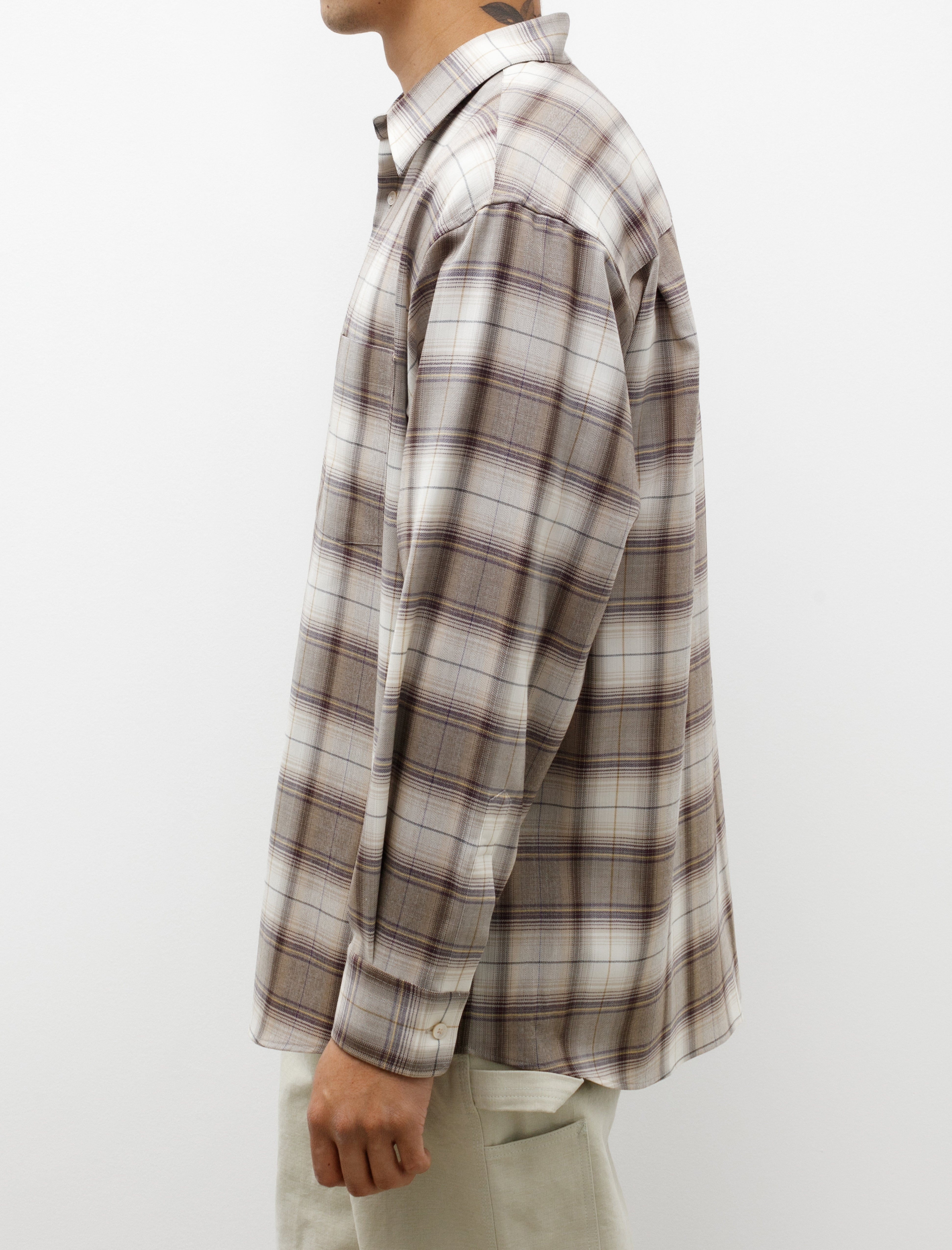 Super Light Wool Check Shirt Light Brown