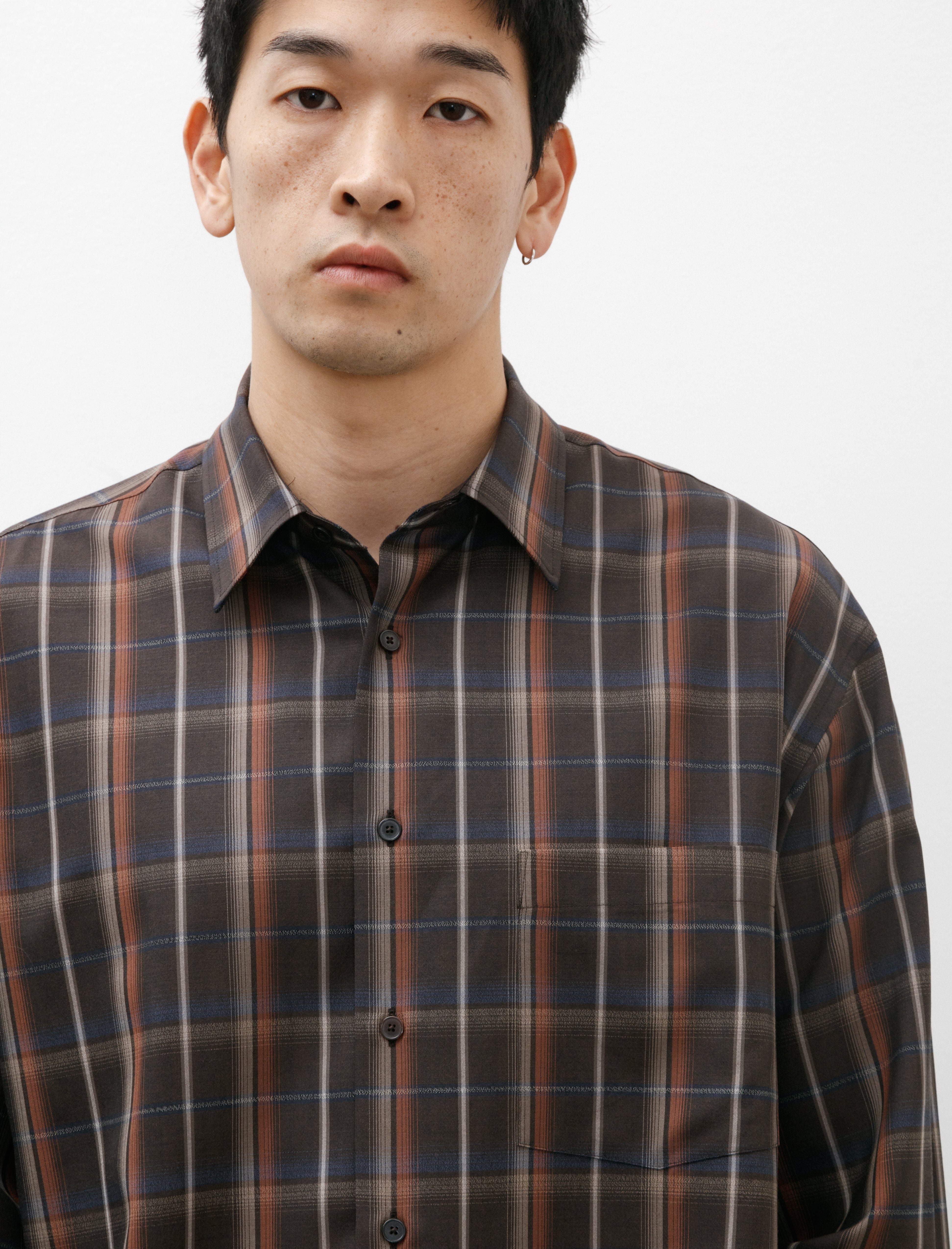 Auralee Super Light Wool Check Shirt Dark Brown Check