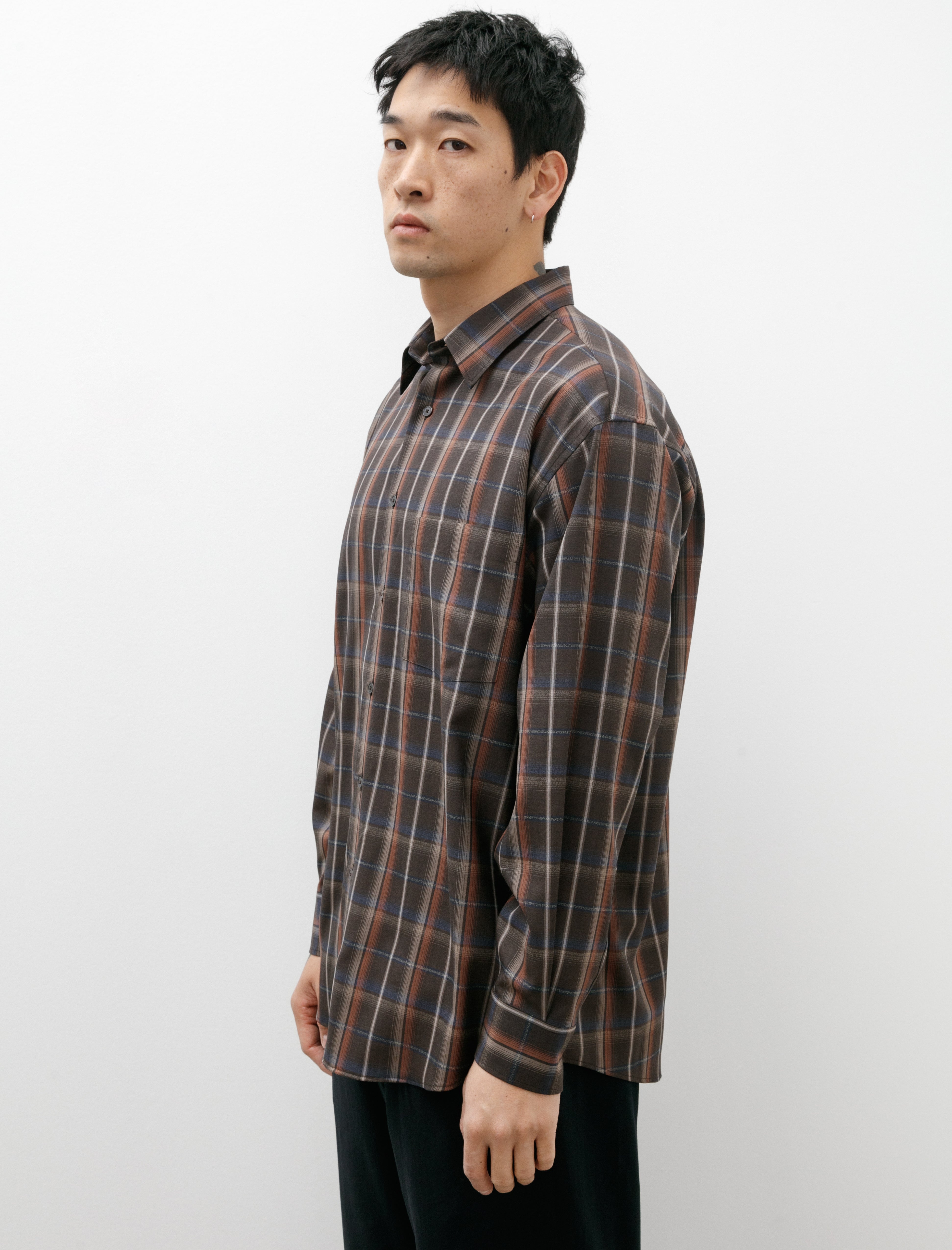 Auralee Super Light Wool Check Shirt Dark Brown Check