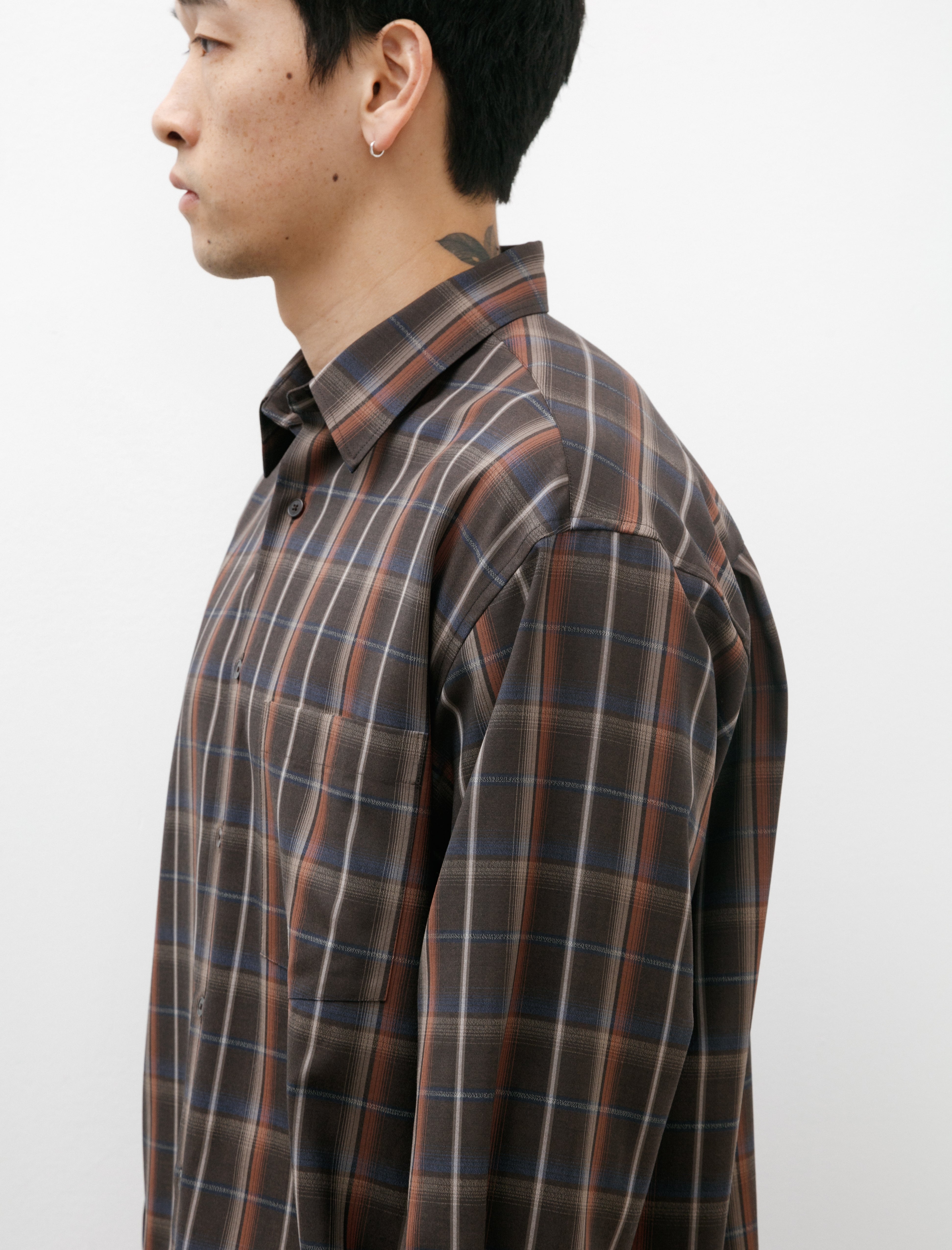 Auralee Super Light Wool Check Shirt Dark Brown Check