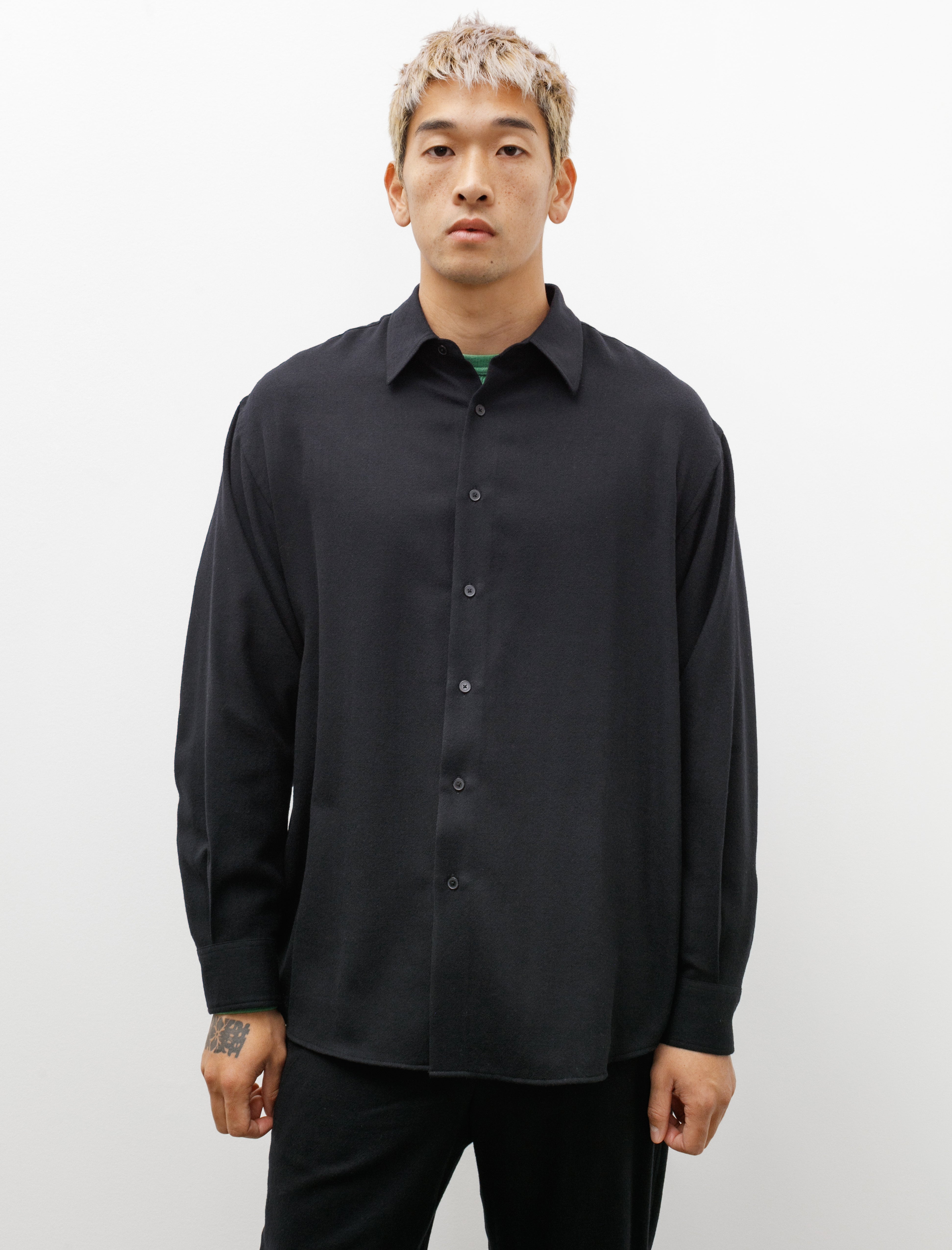 Airy Wool Viyella Shirt Dark Navy