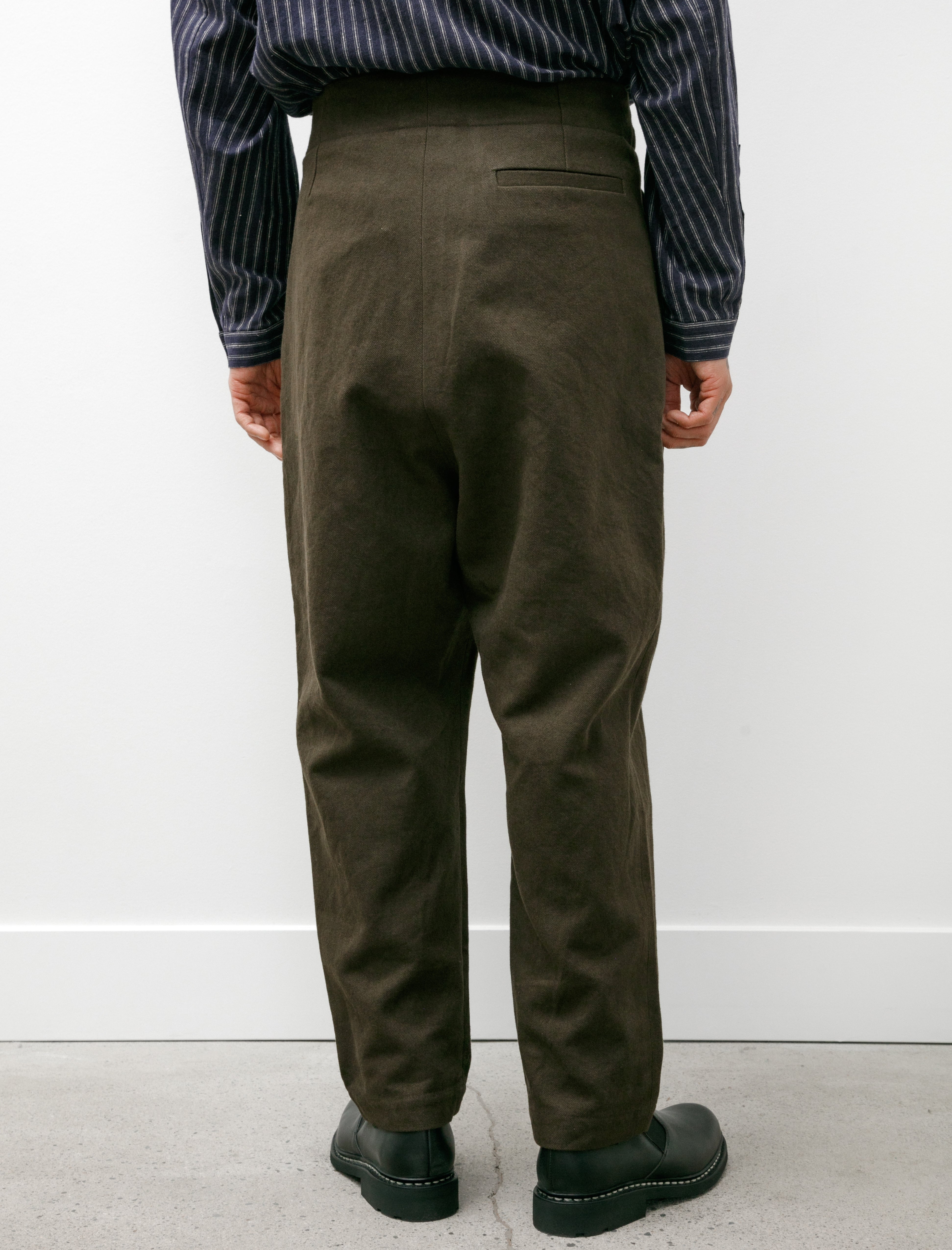 Frank Leder Pleated Trousers Flax Cotton Brown Green