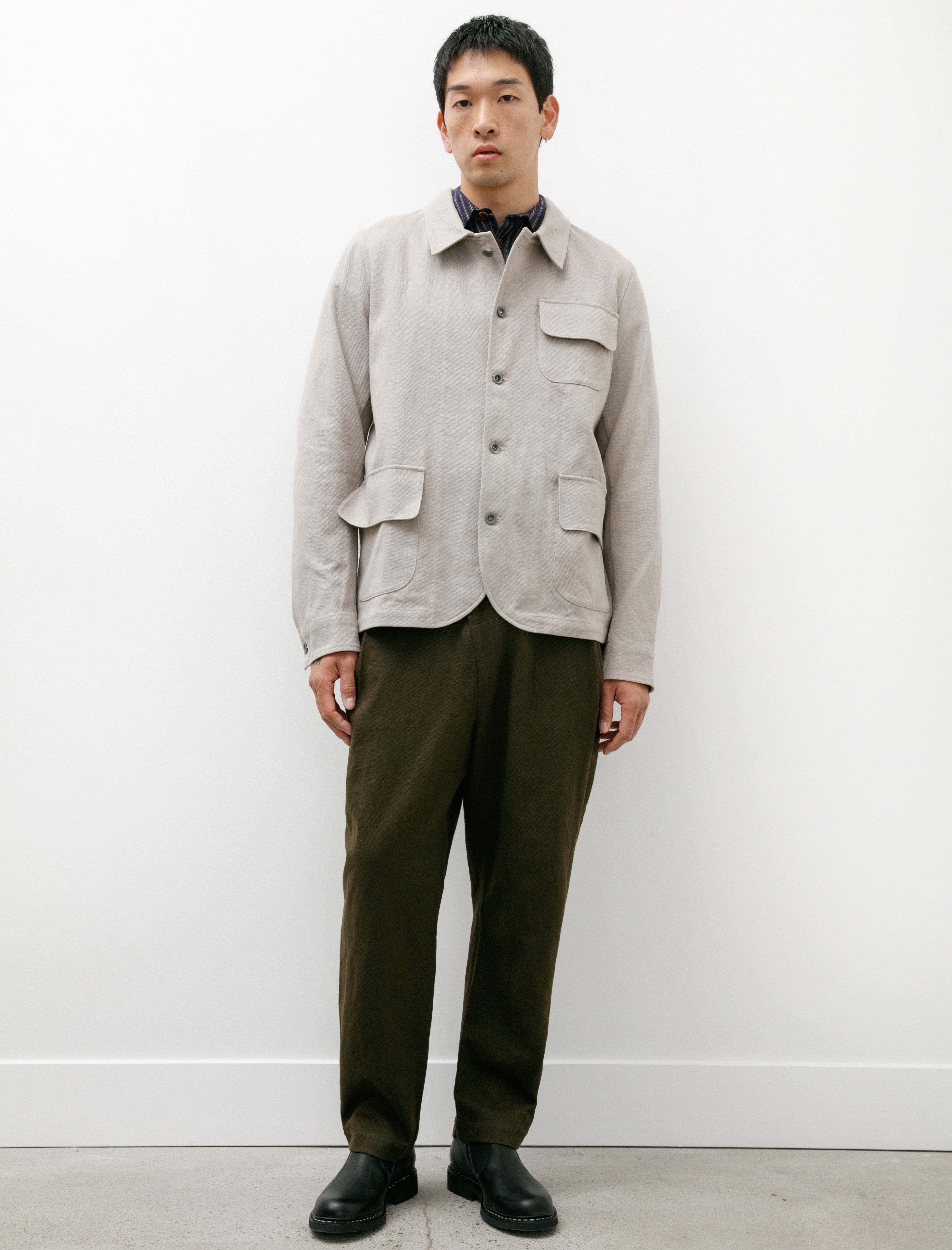 Frank Leder Pleated Trousers Flax Cotton Brown Green