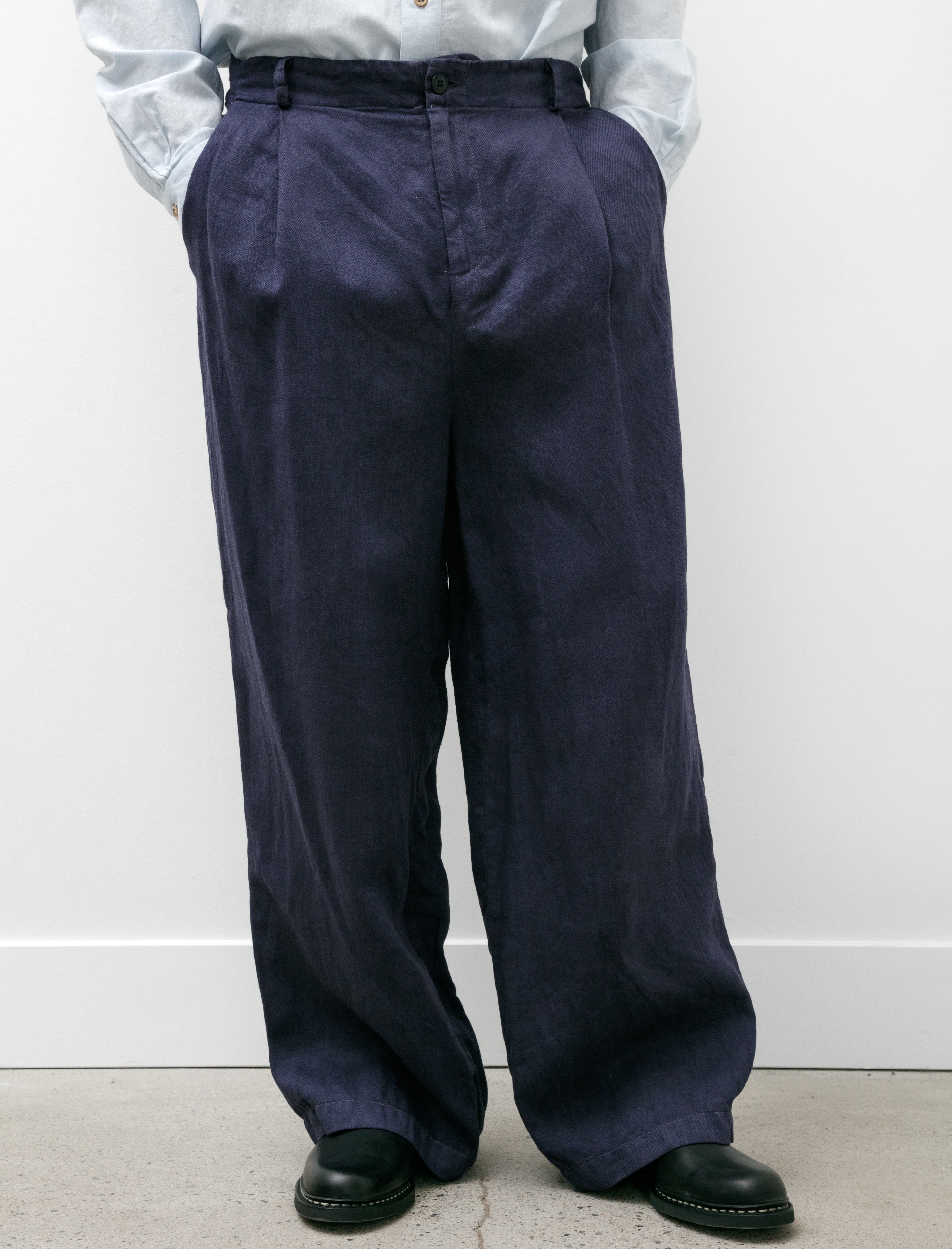 Frank Leder Washed and Piece Dyed Linen Trouser Blue