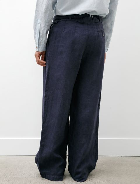 Frank Leder Washed and Piece Dyed Linen Trouser Blue