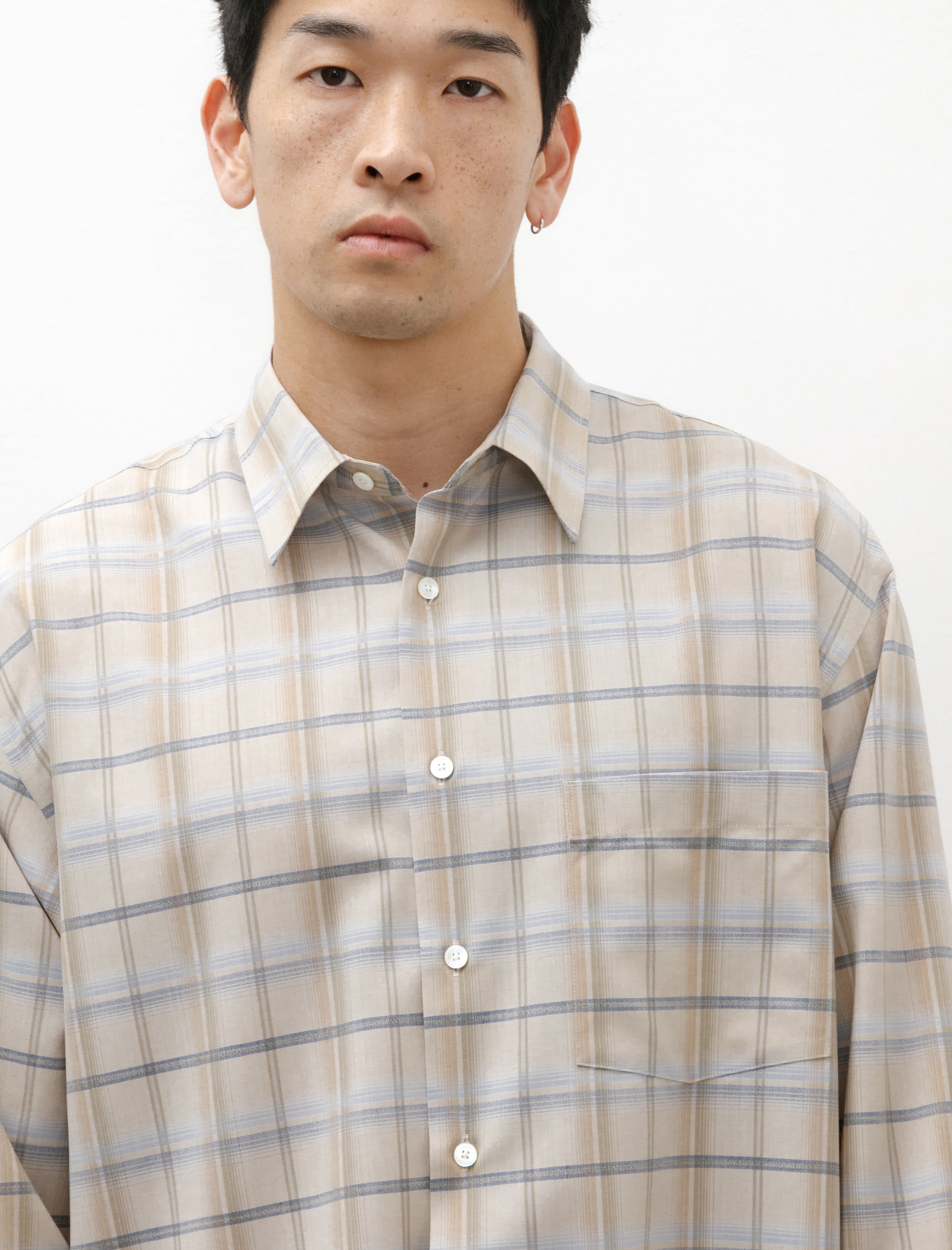 Auralee Super Light Wool Check Shirt Light Beige Check