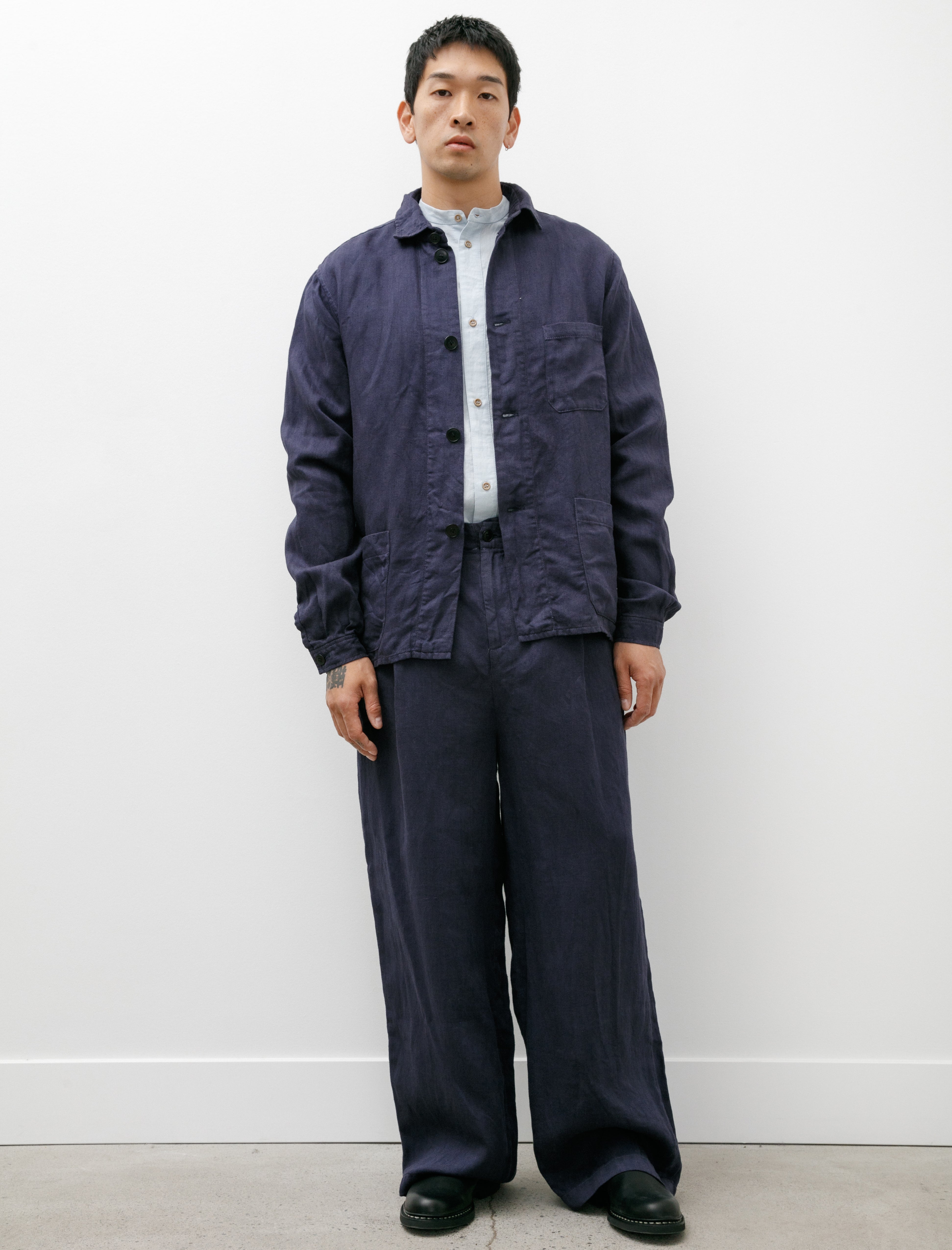 Frank Leder Washed and Piece Dyed Linen Trouser Blue