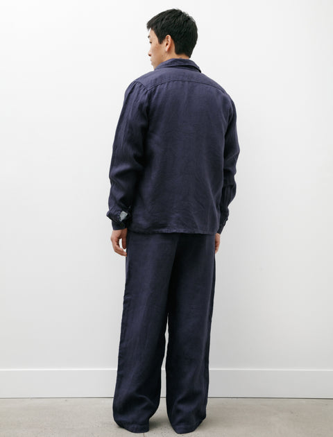 Frank Leder Washed and Piece Dyed Linen Trouser Blue