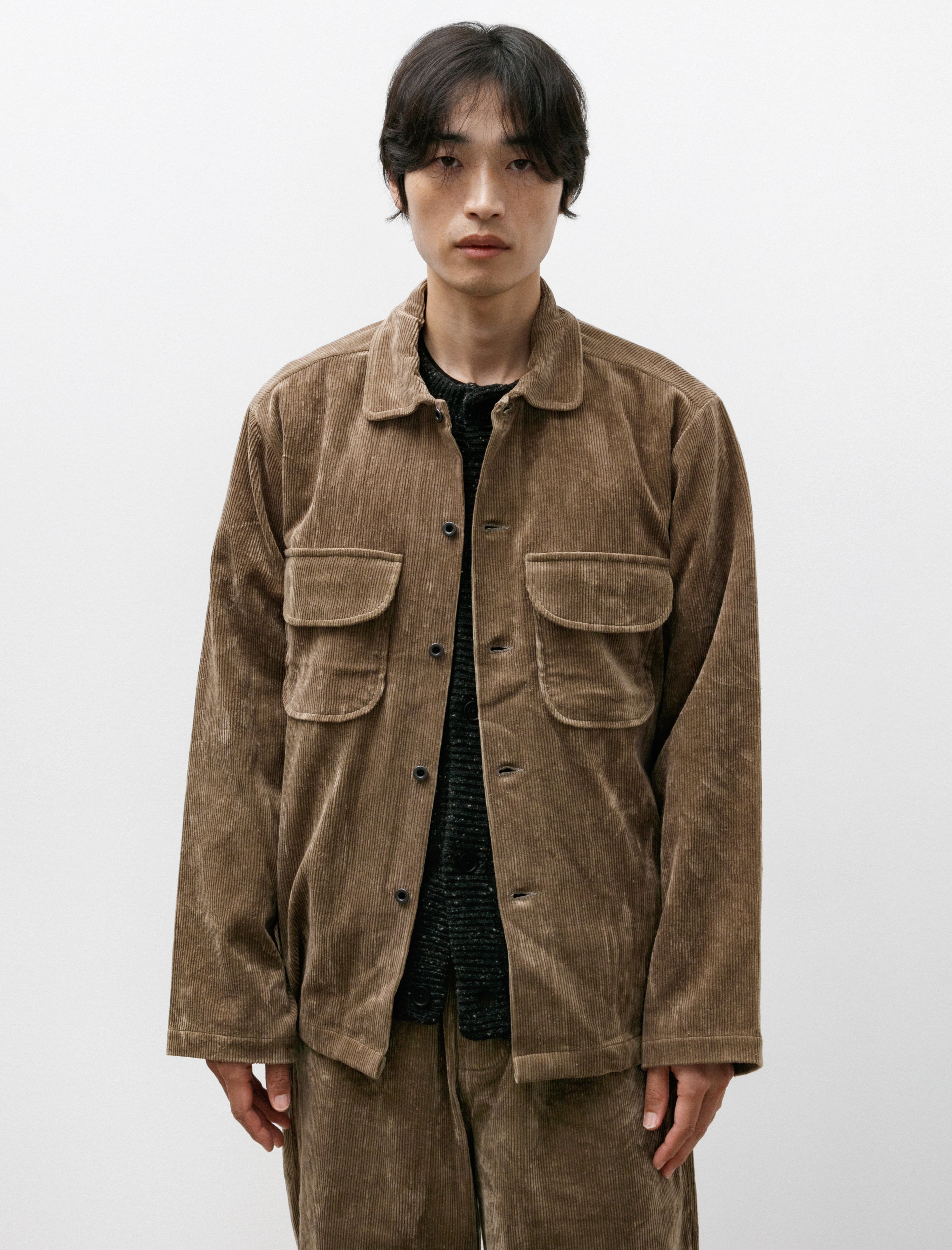 Evan Kinori Field Shirt Natural Dye Cotton Hemp Corduroy Gallnut/Iron