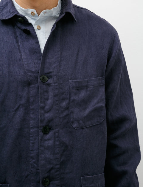 Frank Leder Washed and Piece Dyed Linen Jacket Blue