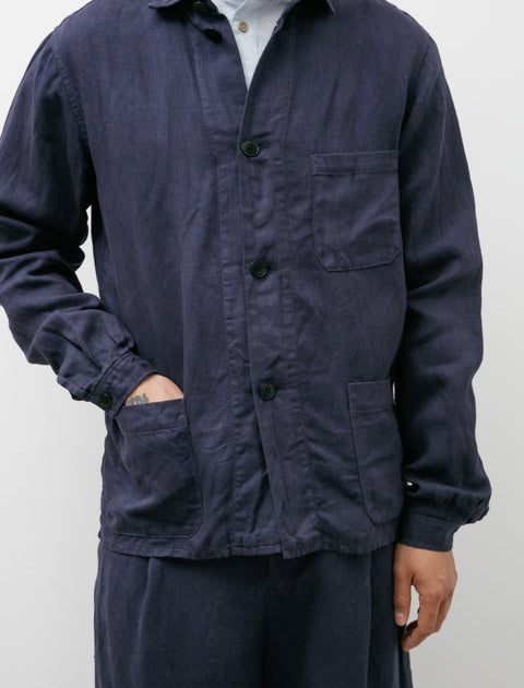 Frank Leder Washed and Piece Dyed Linen Jacket Blue