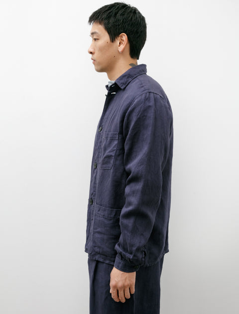 Frank Leder Washed and Piece Dyed Linen Jacket Blue