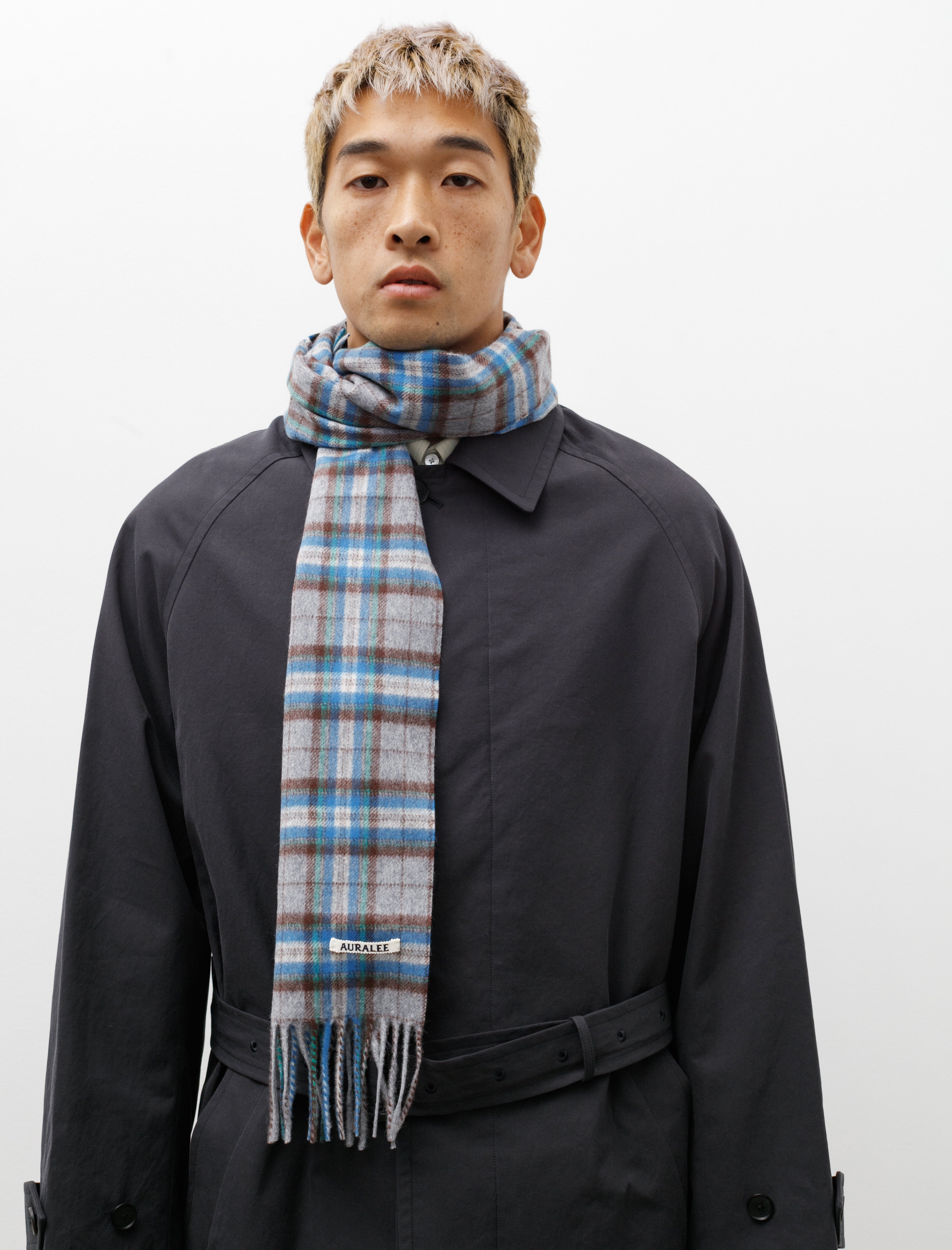 Cashmere Check Stole Gray Blue