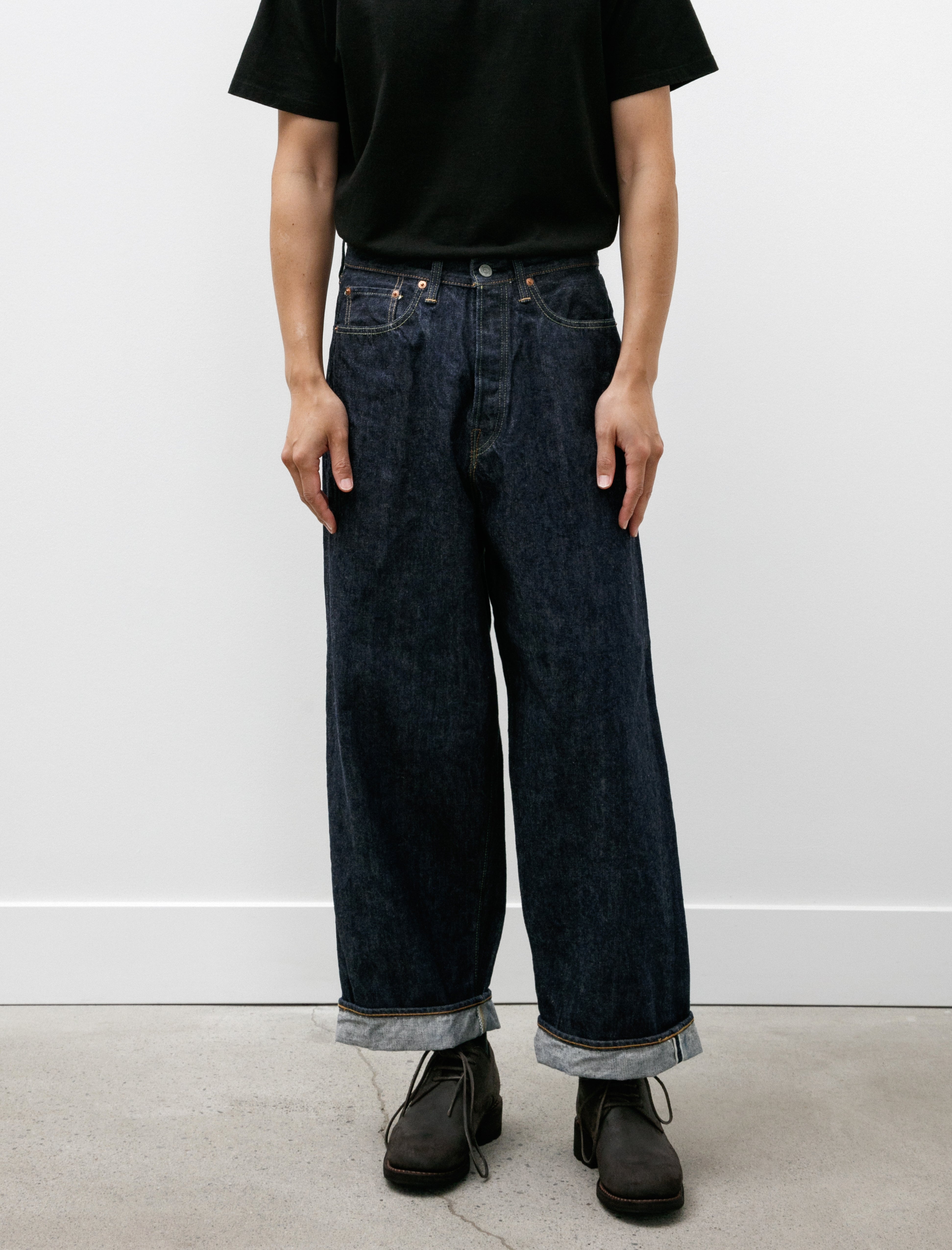 Evan Kinori orSlow Wide Leg Jean One Wash Denim Indigo