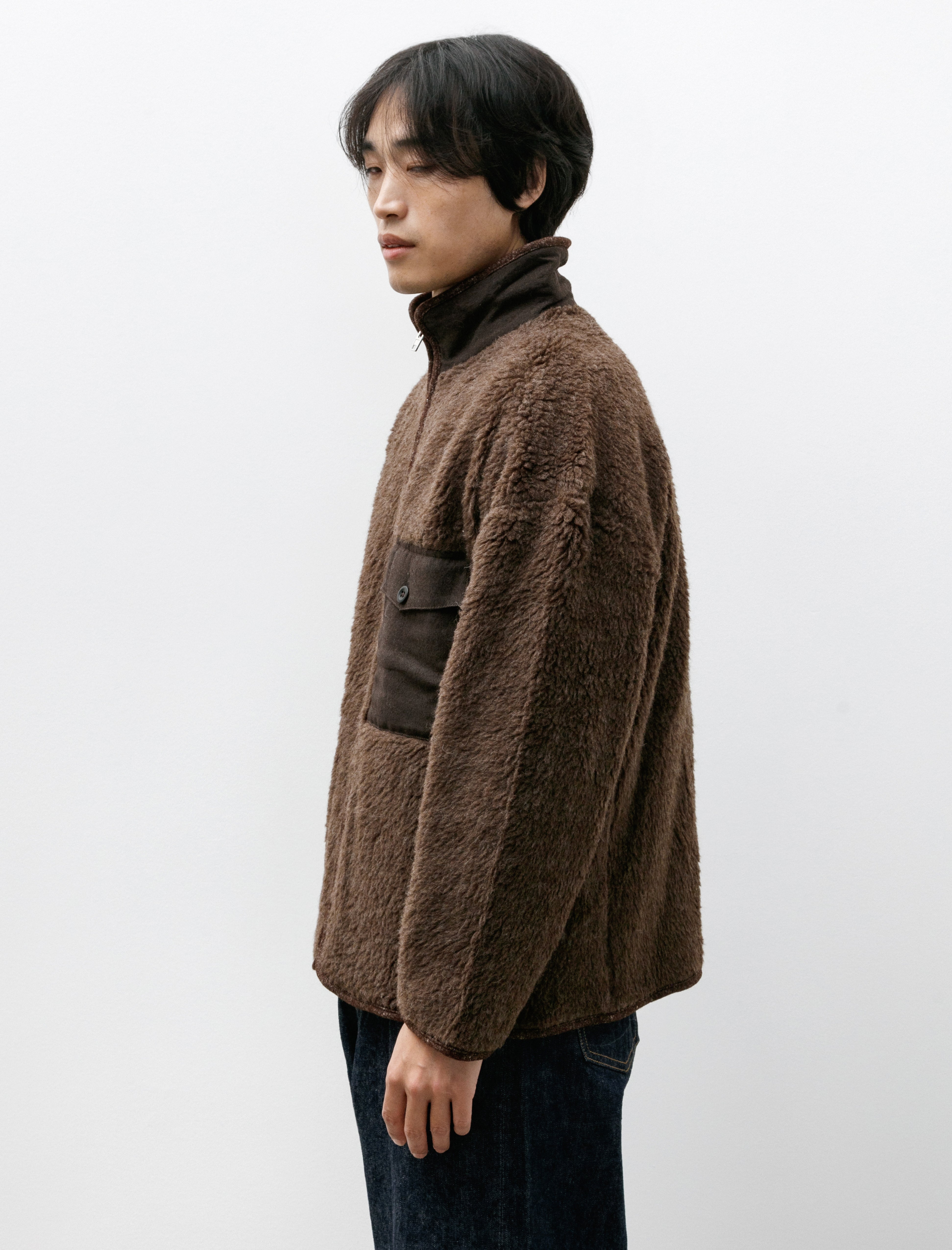 Evan Kinori Fleece Jacket Organic Wool Fleece Undyed Brown