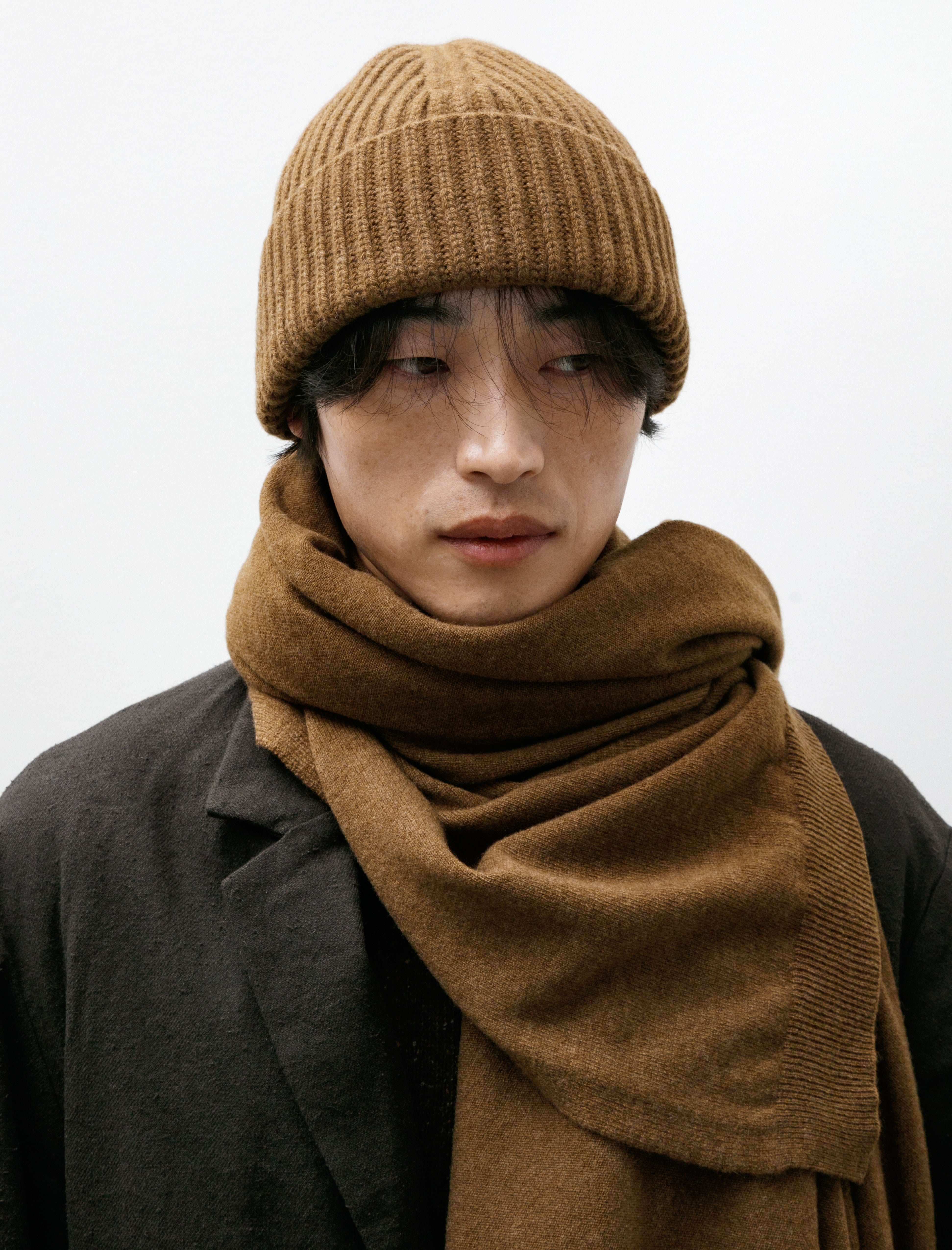 Evan Kinori Knit Hat Cashmere Lambswool Dark Ochre