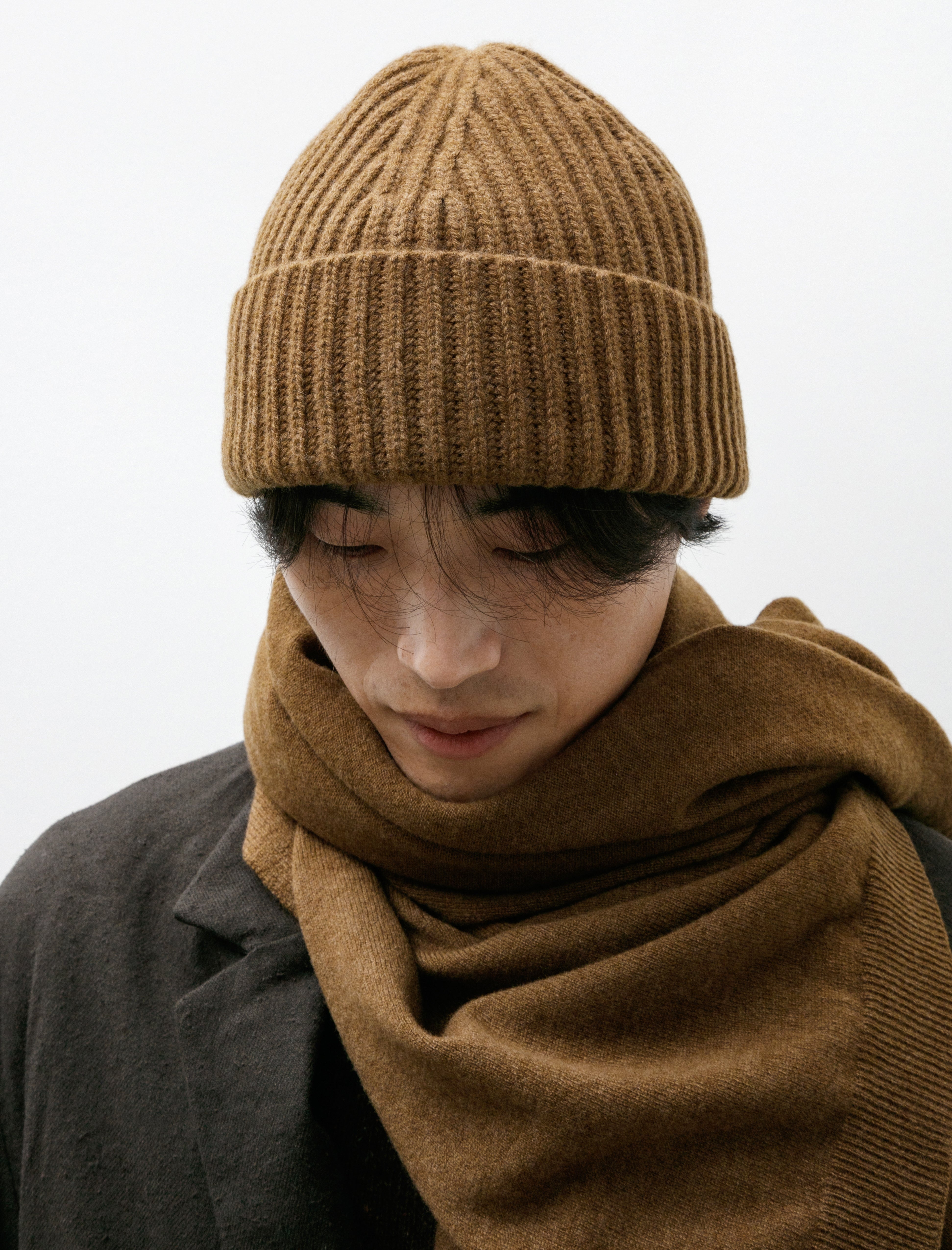 Evan Kinori Knit Hat Cashmere Lambswool Dark Ochre