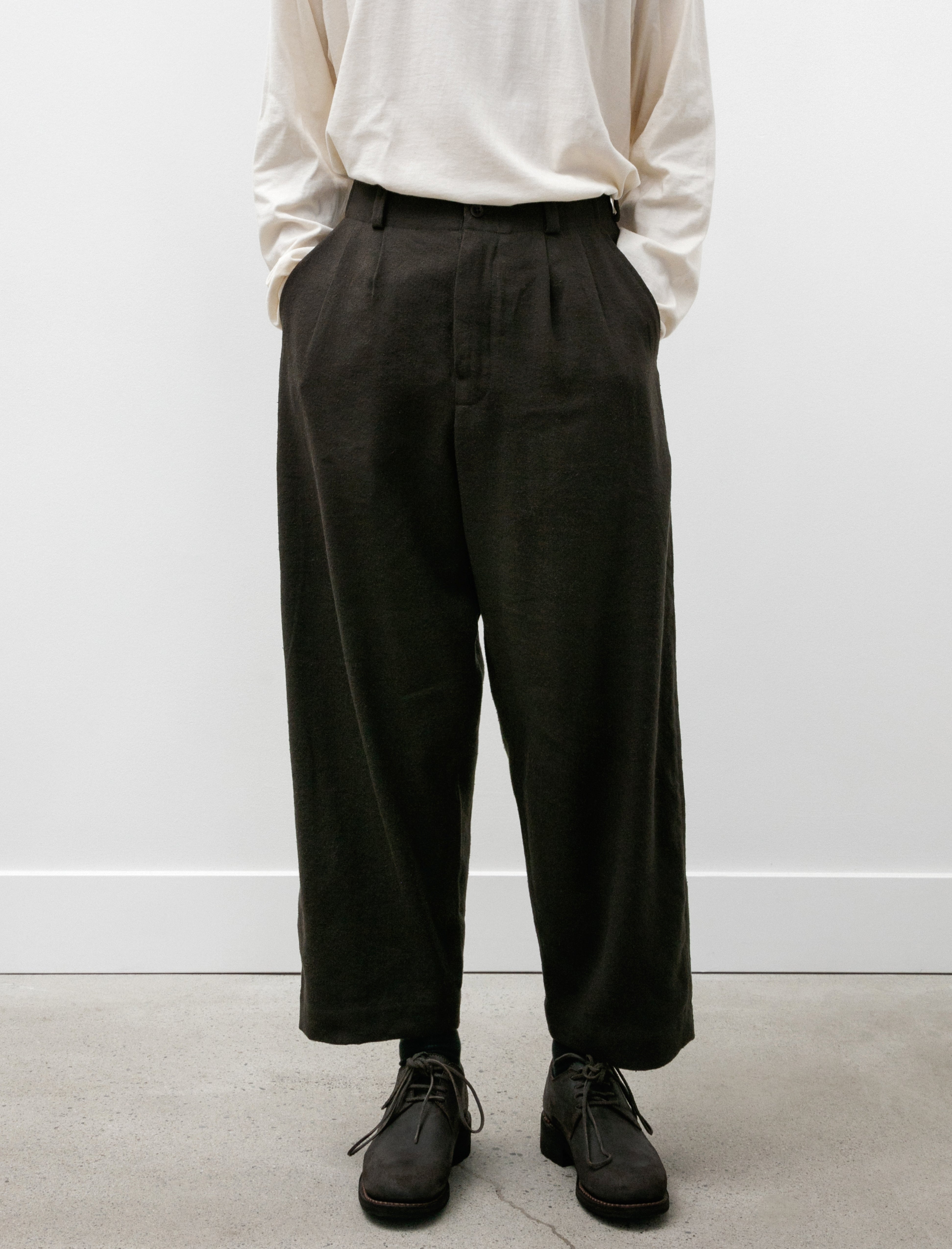 Two Pleat Pant Wool Linen Silk Twill Loden