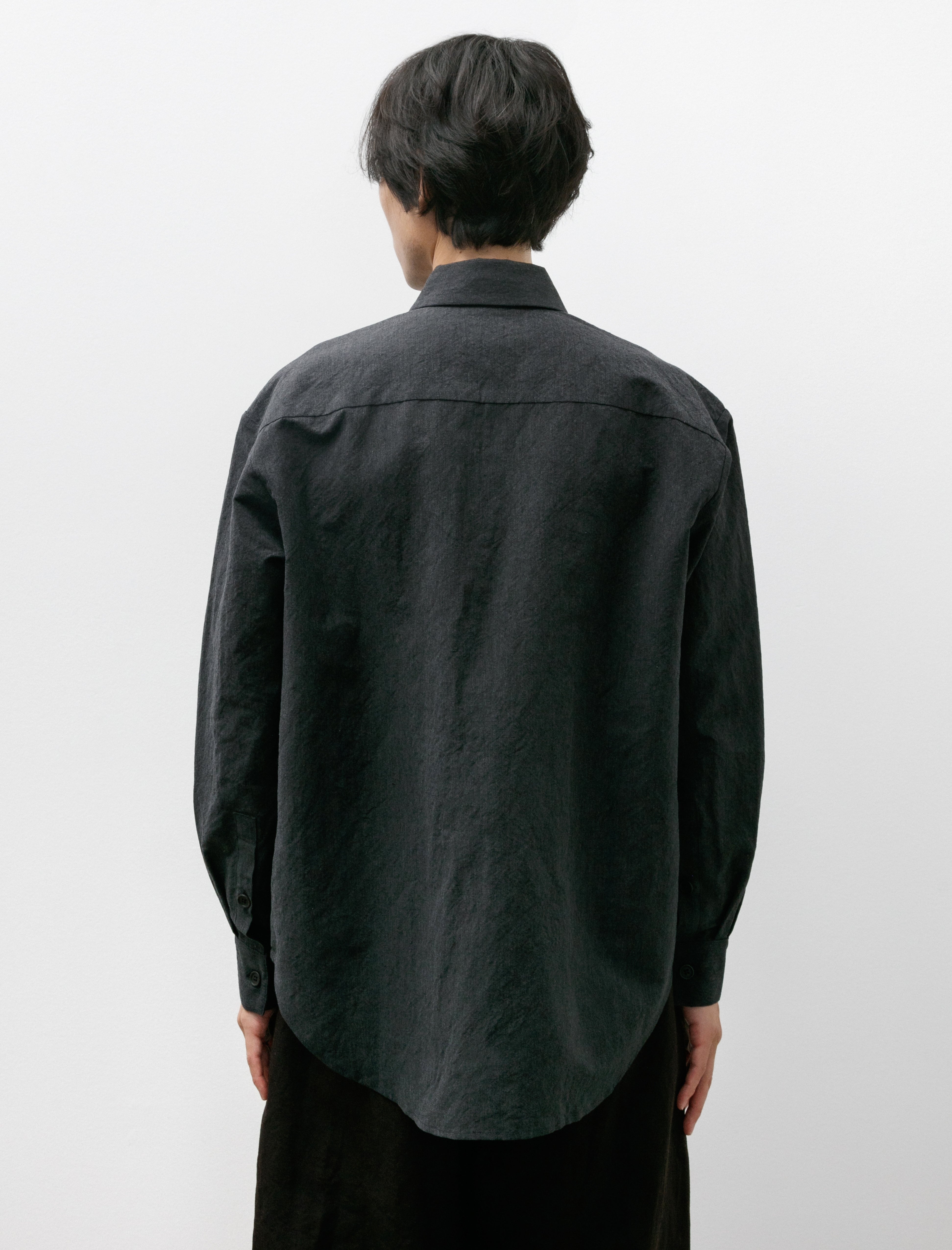 Evan Kinori Big Shirt Two Yarn Dyed Tonal Cotton Linen Stripe Charcoal