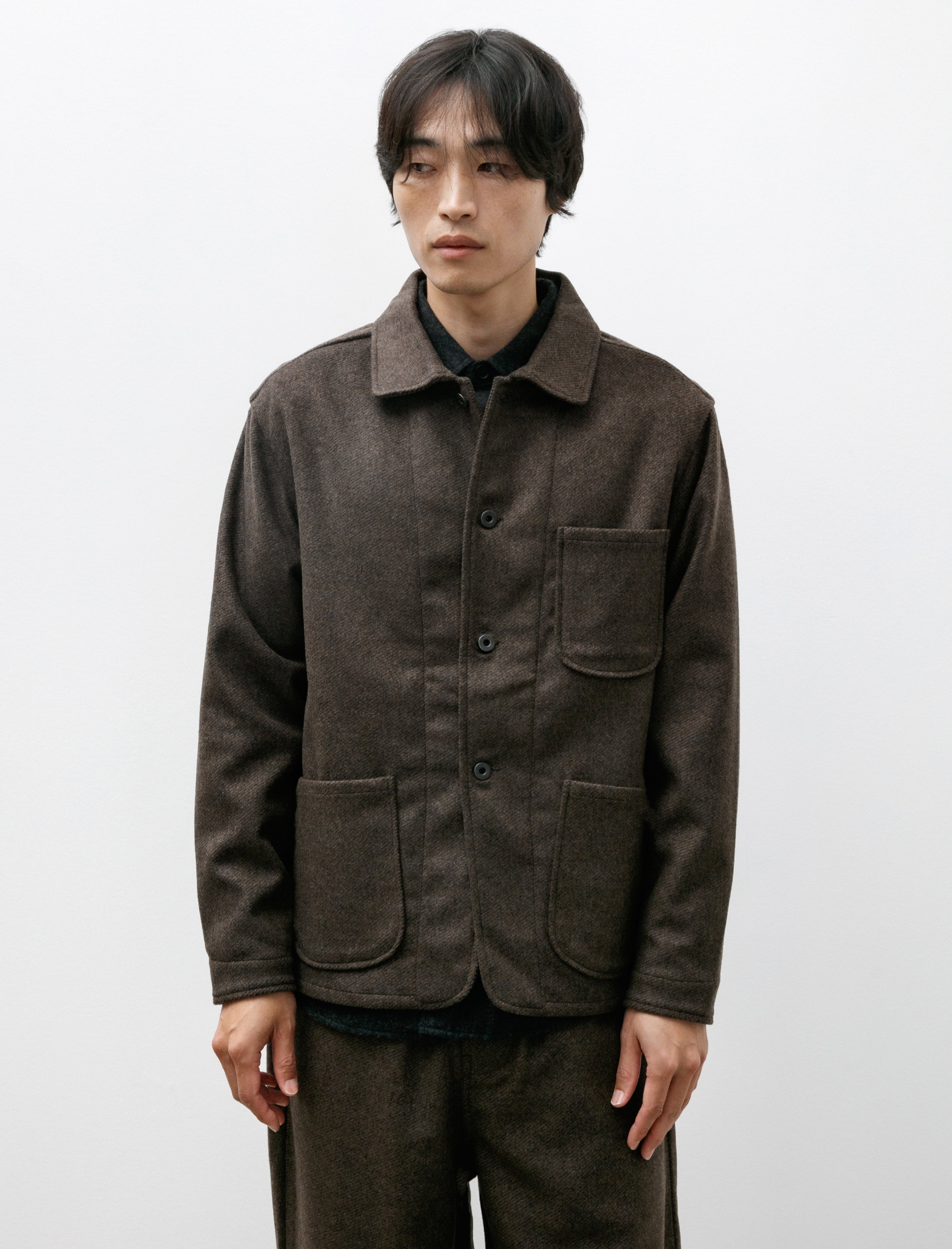 Evan Kinori Three Pocket Jacket Brushed Cashmere Wool Olive Black