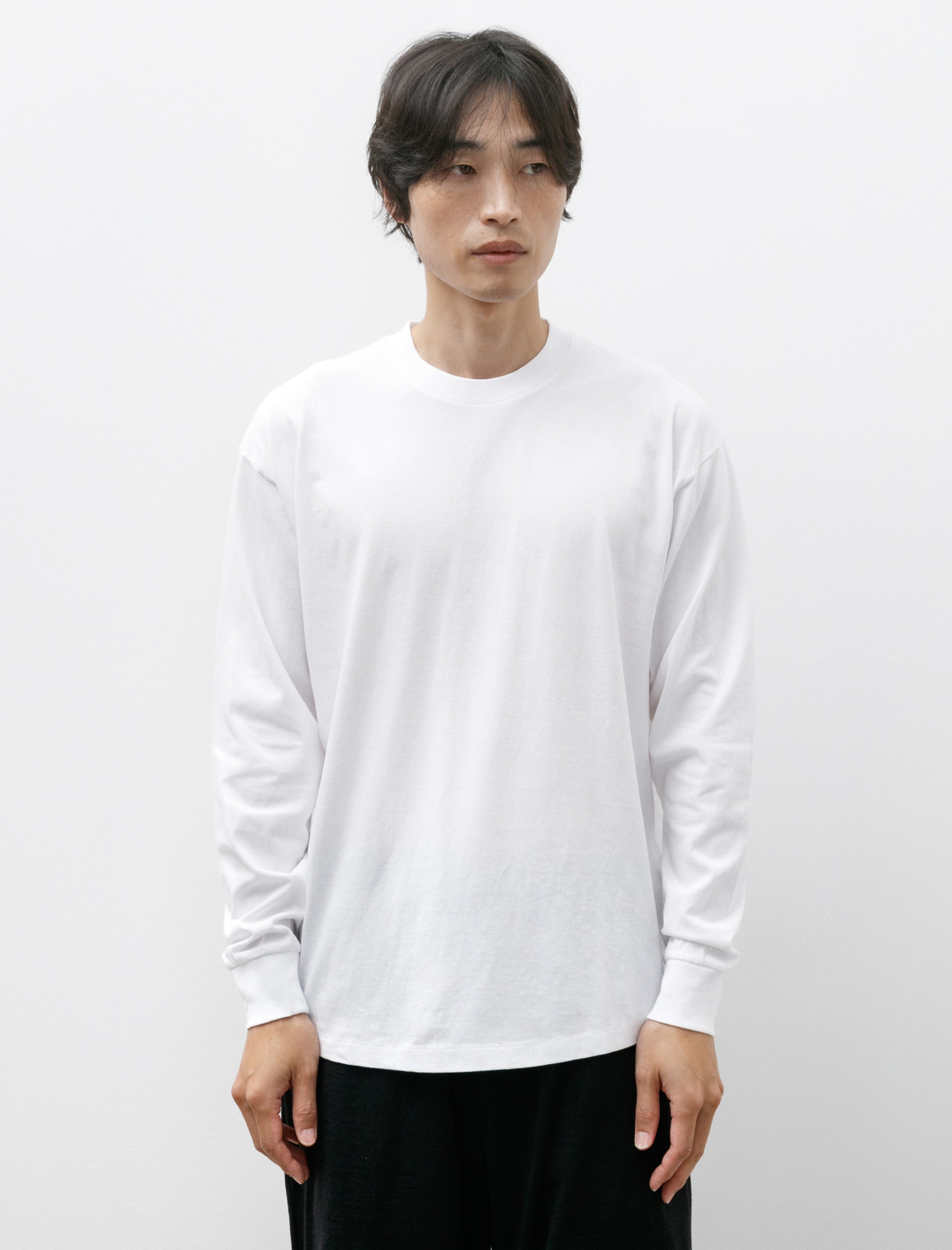 Comoli Cotton Jersey Long Sleeve T-Shirt White