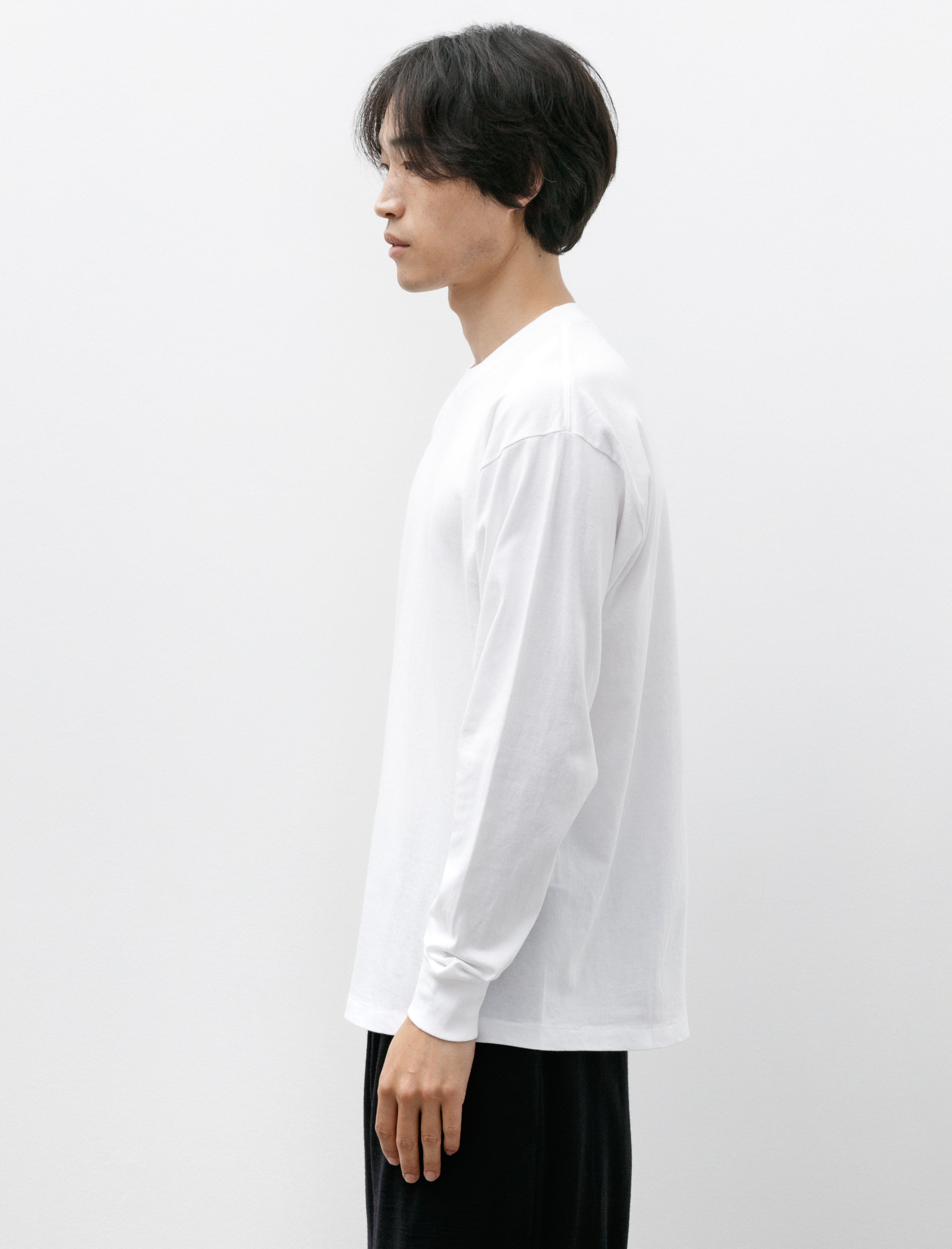 Comoli Cotton Jersey Long Sleeve T-Shirt White