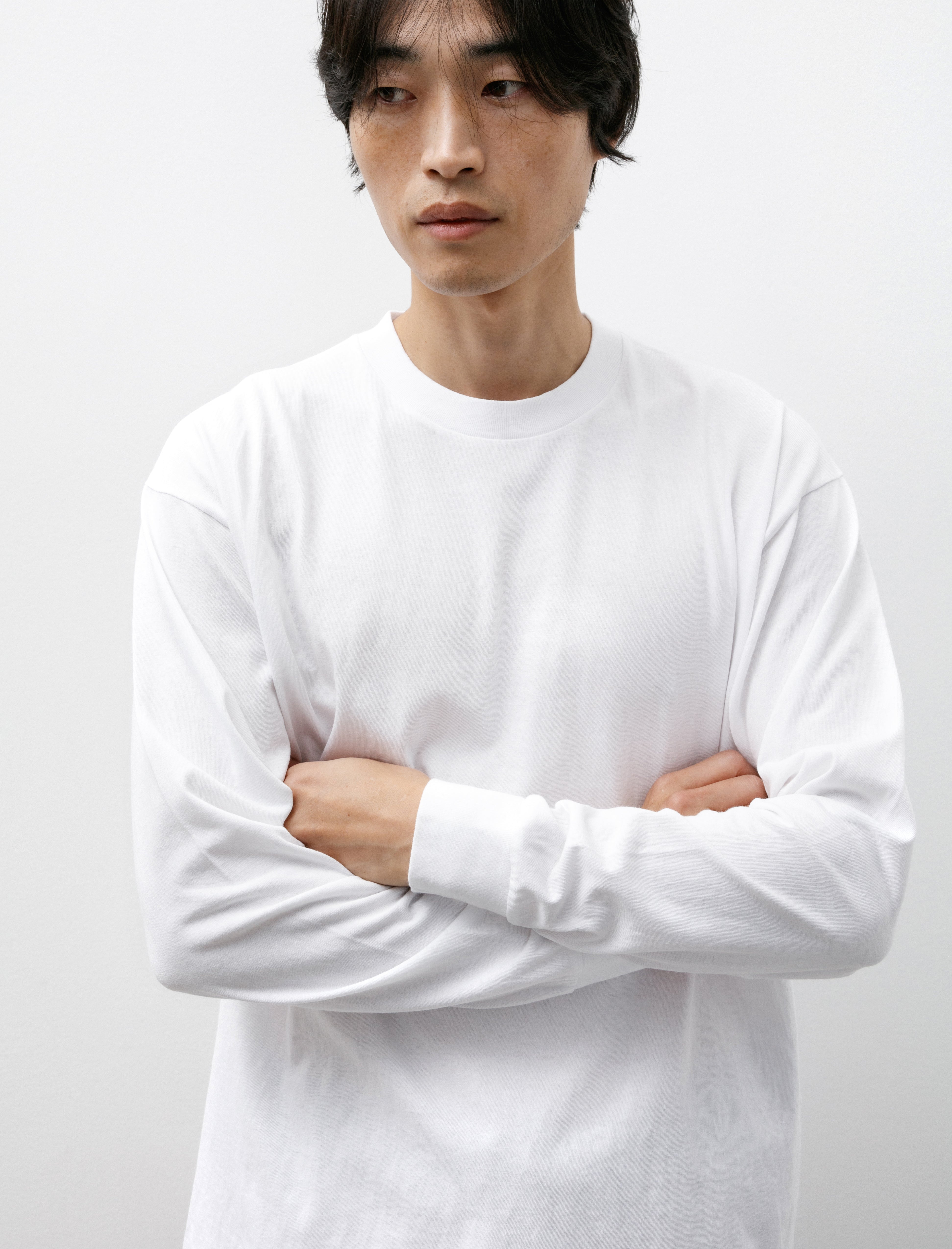 Comoli Cotton Jersey Long Sleeve T-Shirt White