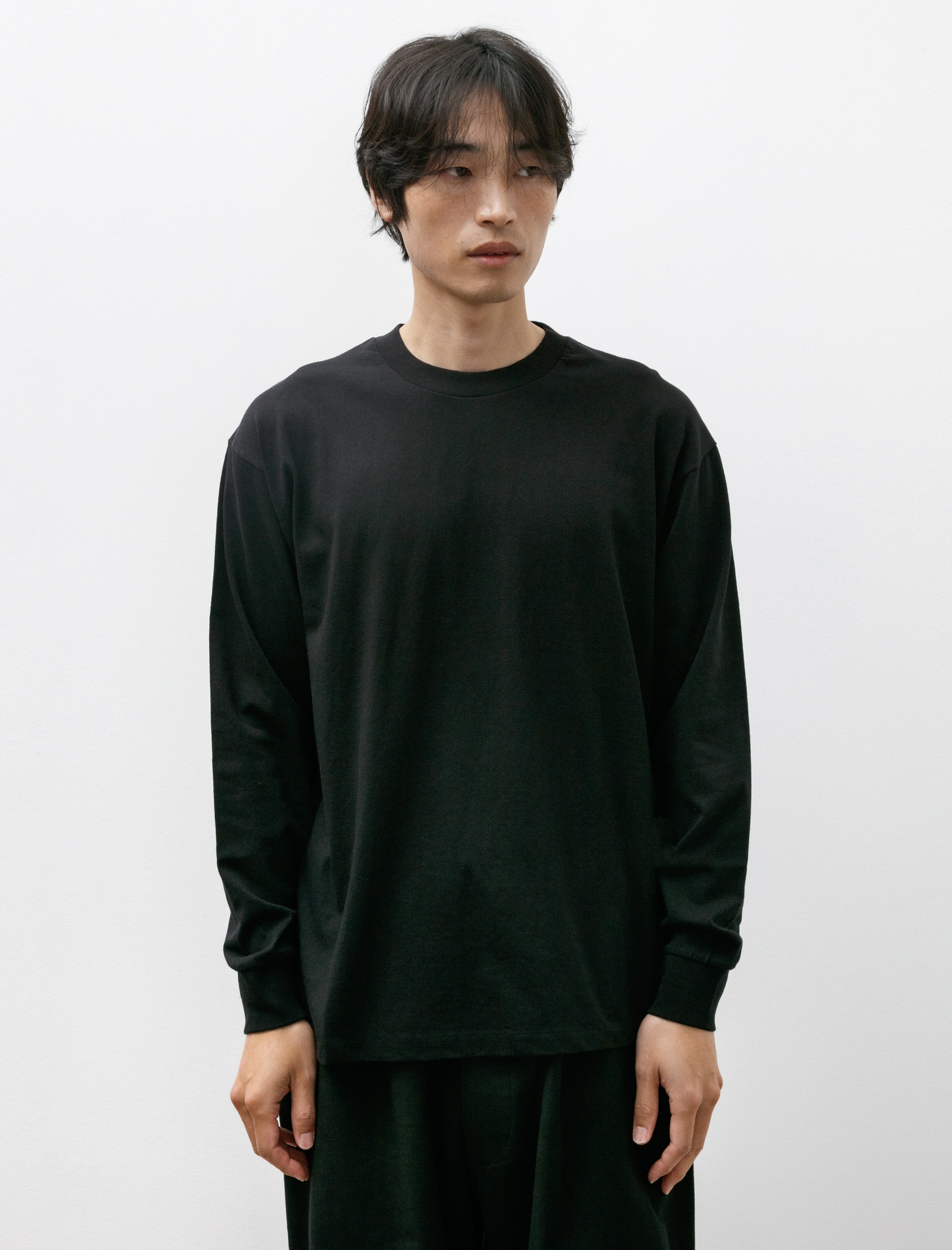 Comoli Cotton Jersey Long Sleeve T-Shirt Black