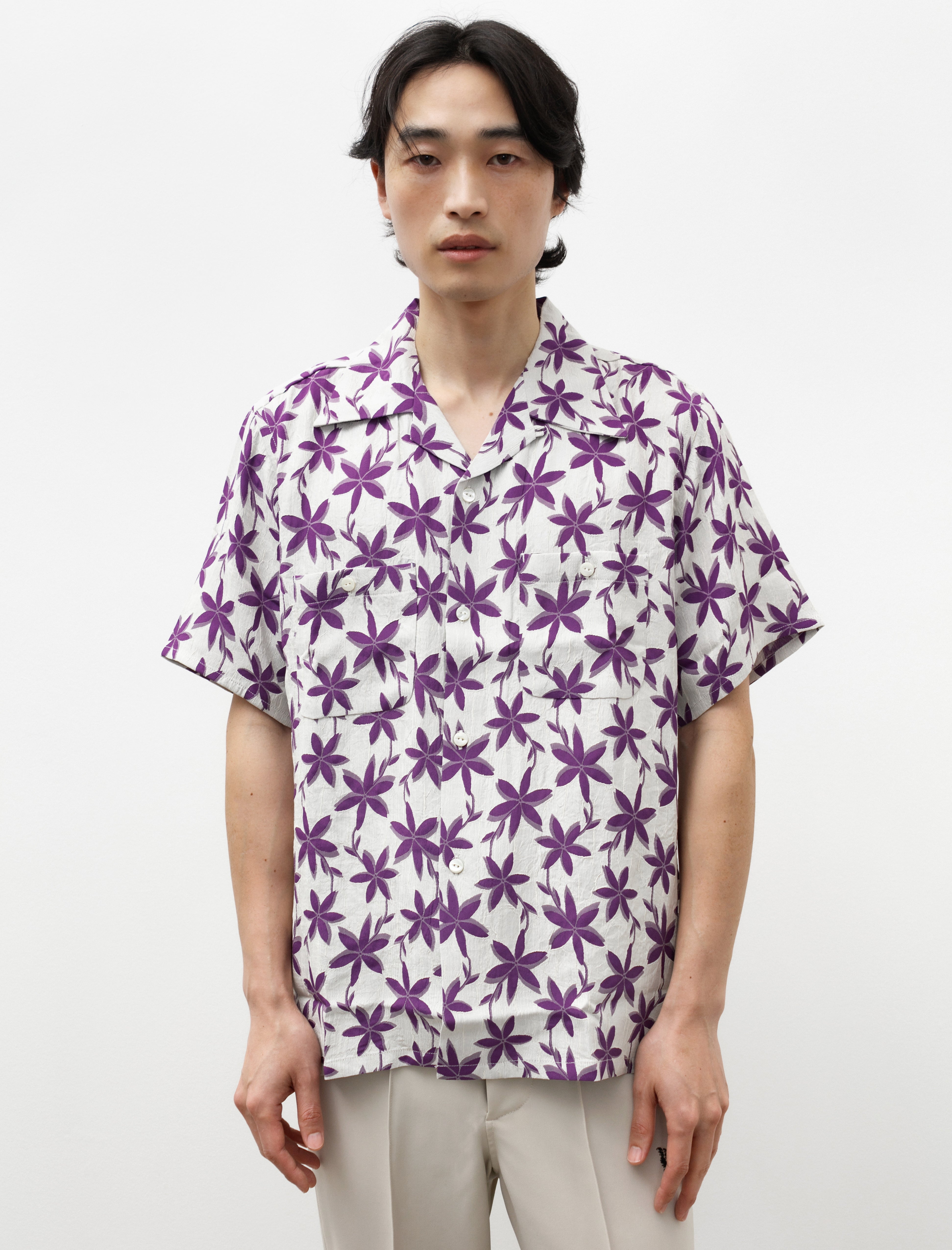S/S One-Up Shirt Floral Jacquard Off White