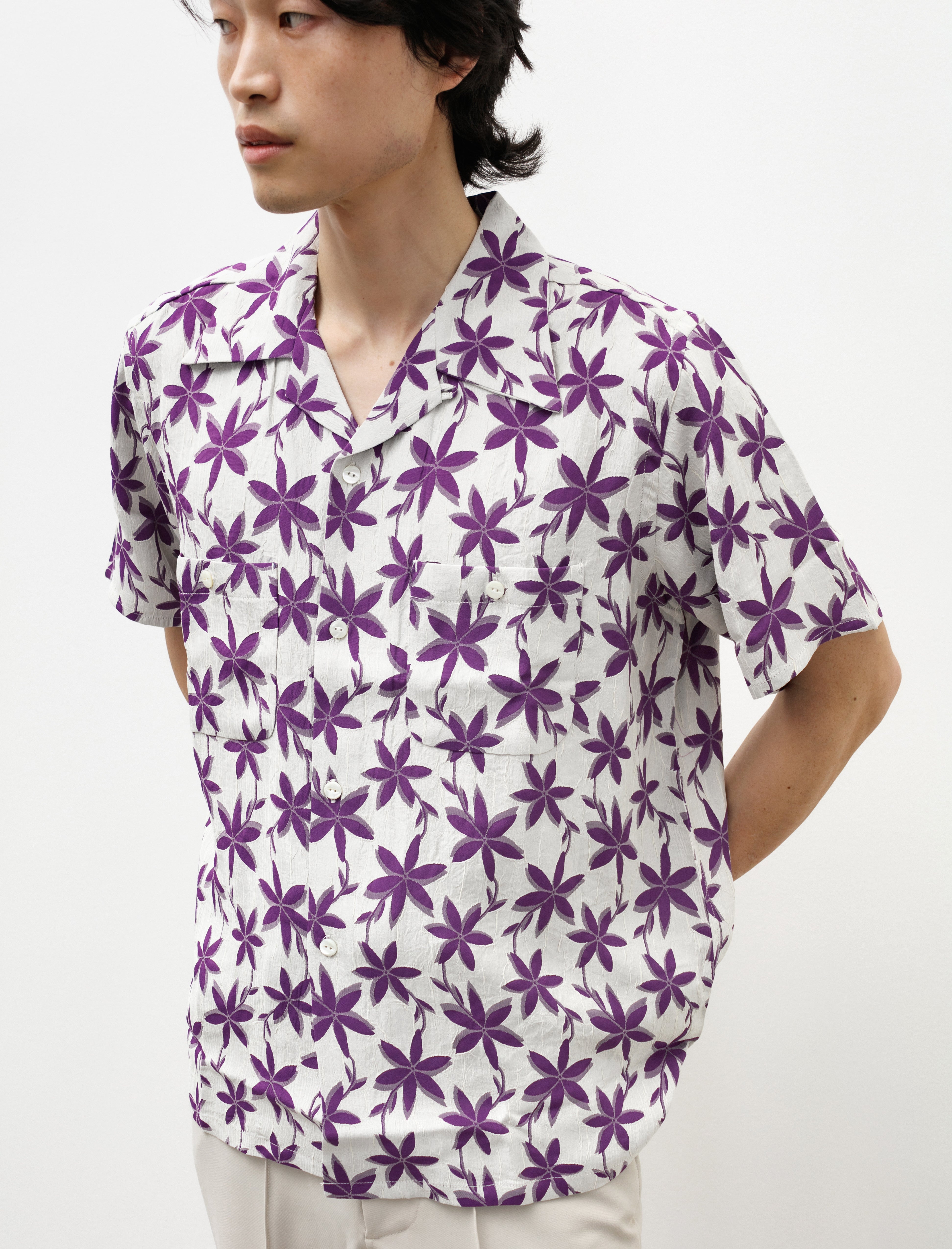 S/S One-Up Shirt Floral Jacquard Off White